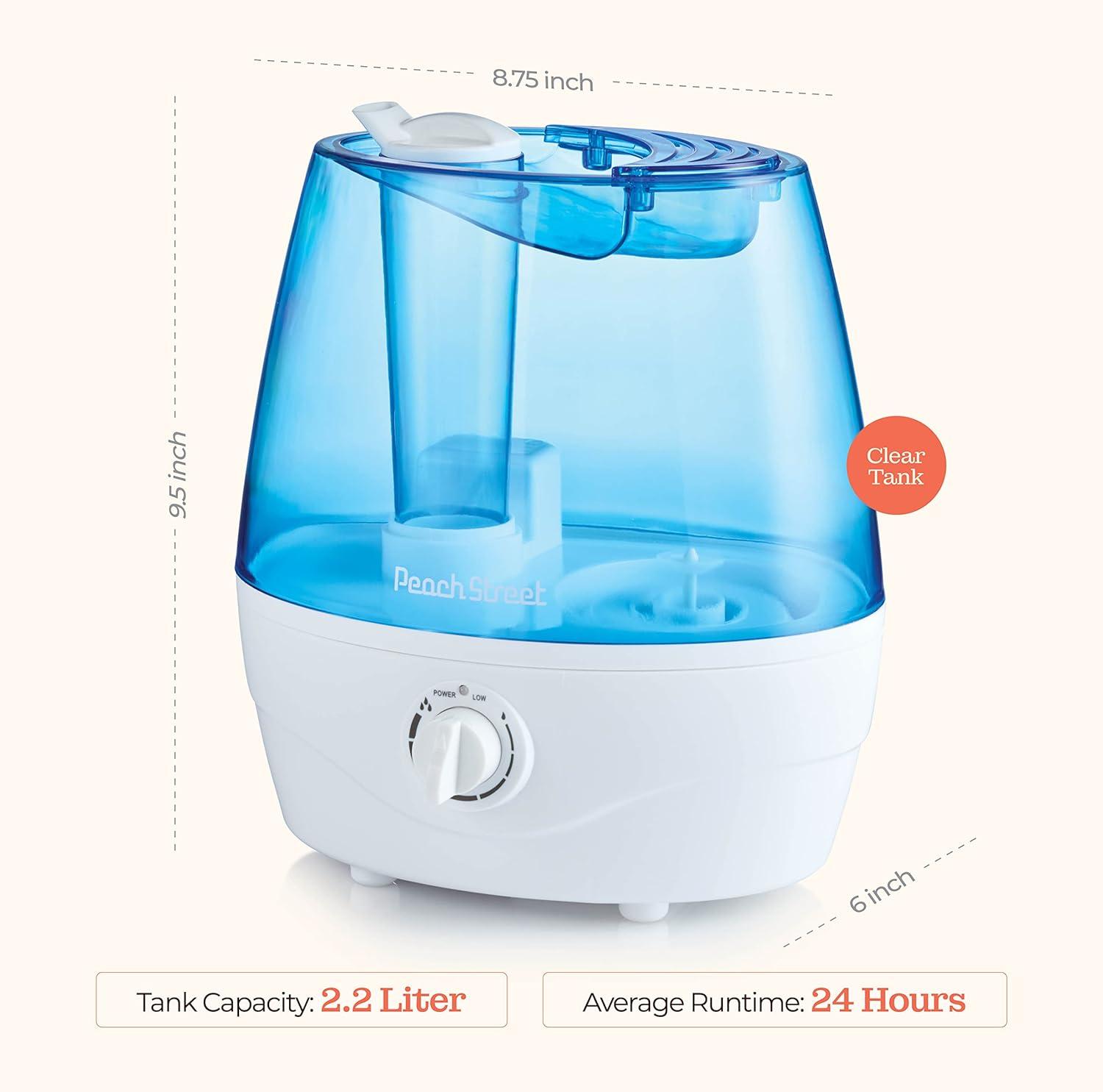 Blue and White 2.2L Cool Mist Humidifier with Adjustable Levels