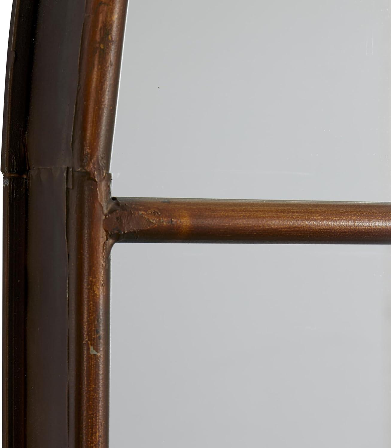 DecMode Contemporary Squre Wood Window Shaped Wall Mirror, 56"W x 44"H with Distressed Brass Colored Frame