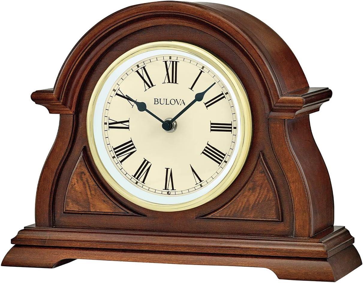 Cherry Wood Analog Mantel Clock with Brass Bezel