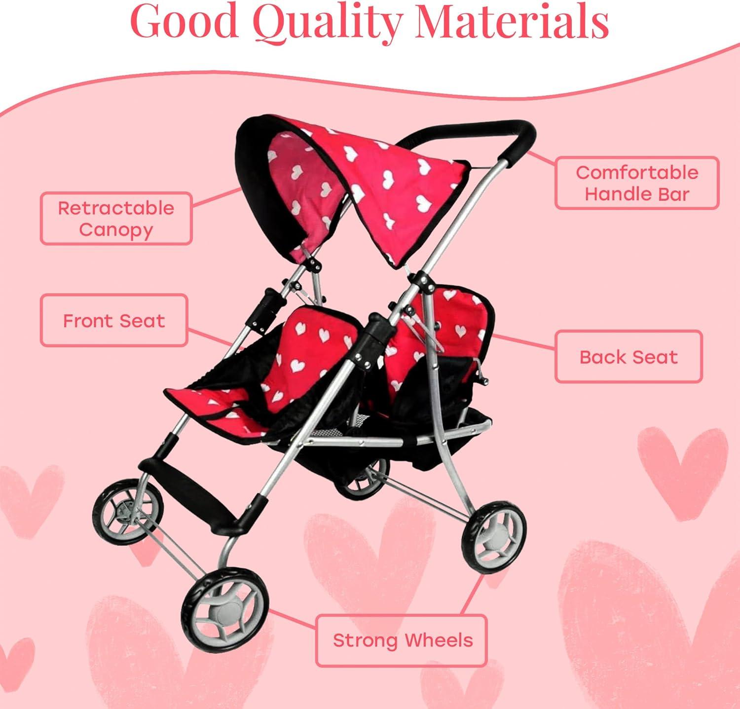 The New York Doll Collection My First Doll Heart Design Twin Stroller Pink