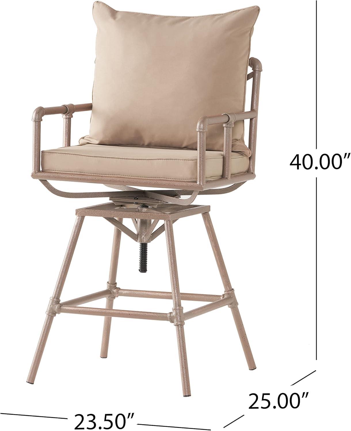 Adjustable Brass and Beige Outdoor Pipe Barstool with Cushions