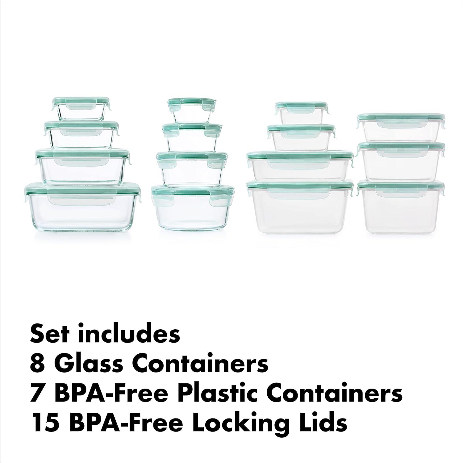 Teal 30-Piece Glass and Plastic Food Storage Container Set