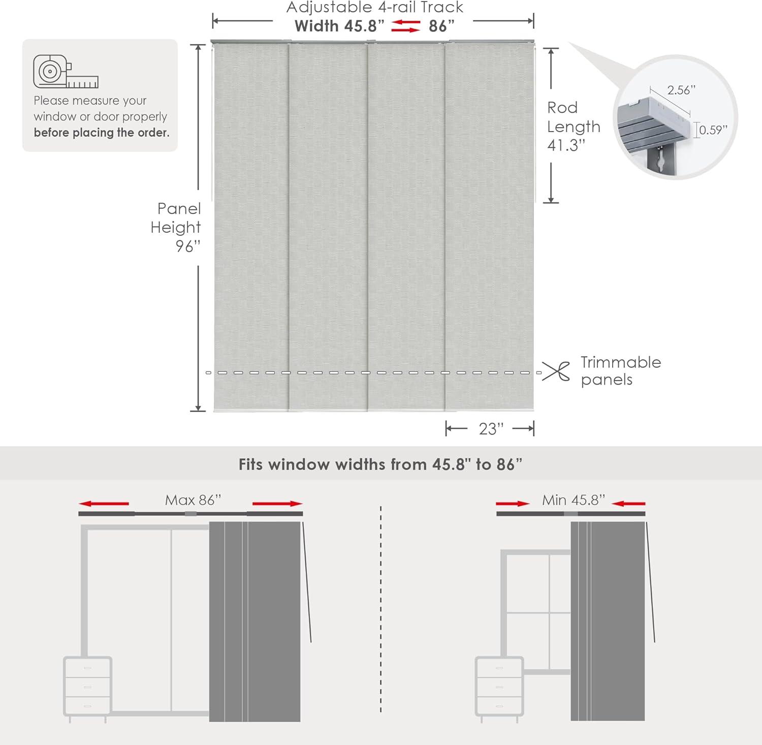GoDear Design Adjustable Sliding Panel Track Blind 45.8"- 86" W x 96" H, Vertical Blinds, Semi-sheer, Leisure