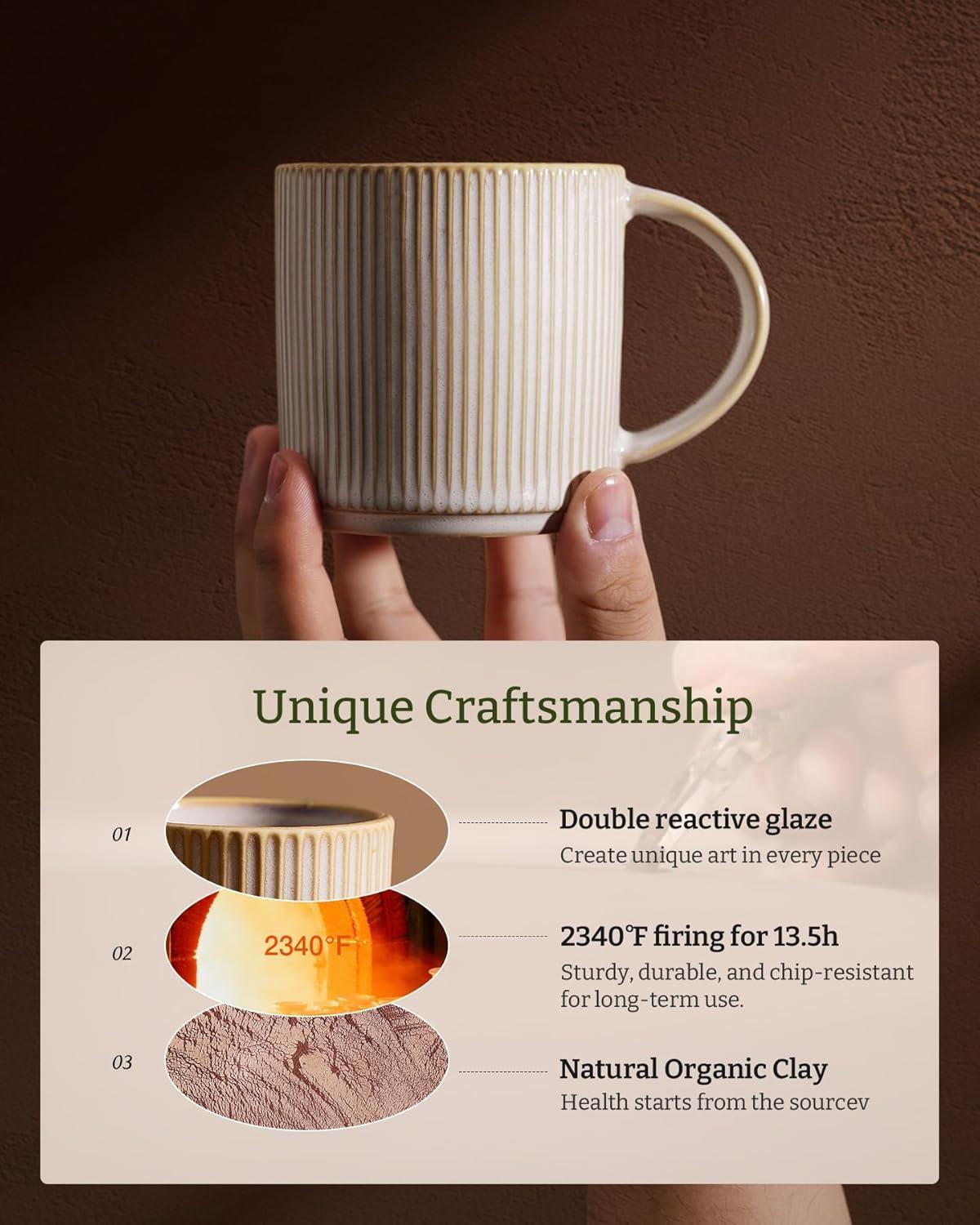 shuoli Star Espresso Cups And Saucers Set Of 4, [ Mini ] 3 Oz Ceramic Small Coffee Mug With Handle, Ribbed Stoneware Demitasse Cup For Tea, Latte - Microwave & Dishwasher Safe - Cappuccino White