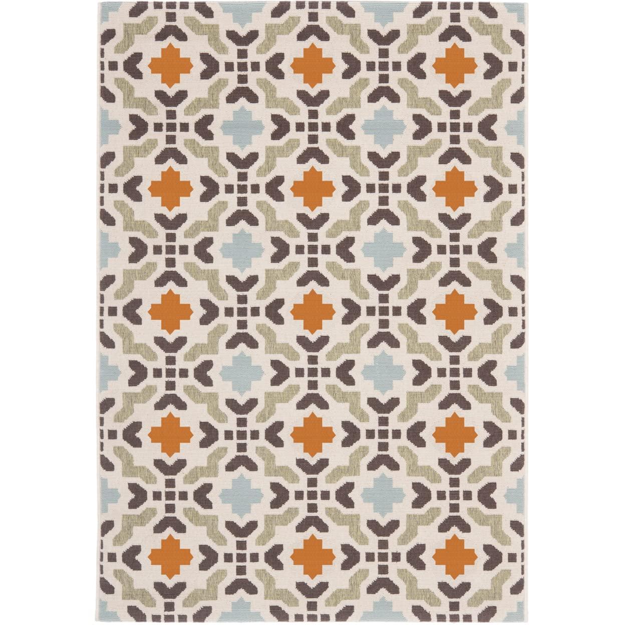 Veranda VER080 Power Loomed Indoor/Outdoor Accent Rug - Cream/Terracotta - 2'x3'7" - Safavieh