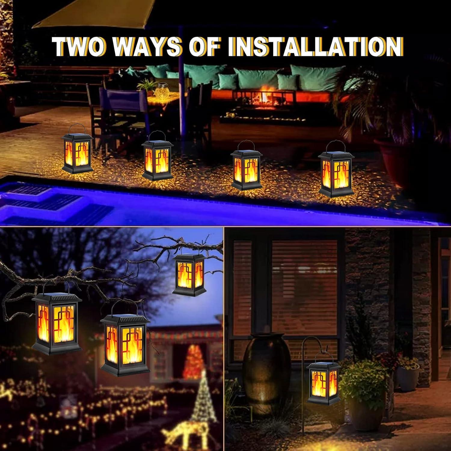 BEACHWATER POOL & SPA, LLC Solar Lanterns Outdoor, Waterproof Hanging Solar Lanterns, Garden Lanterns Solar Powered Flame Lights LED Lanterns Lights For Patio Pathway Deck Yard (2 Pack)