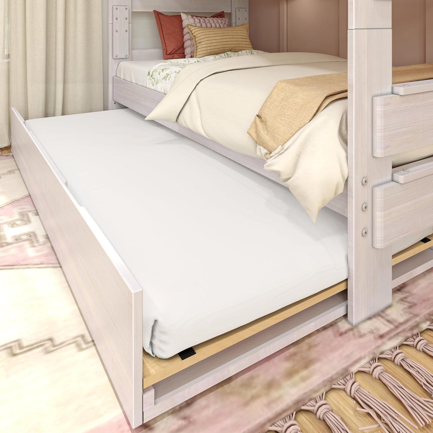 Max & Lily Solid Wood Modern Farmhouse Twin over Twin Bunk Bed with Trundle, White Wash
