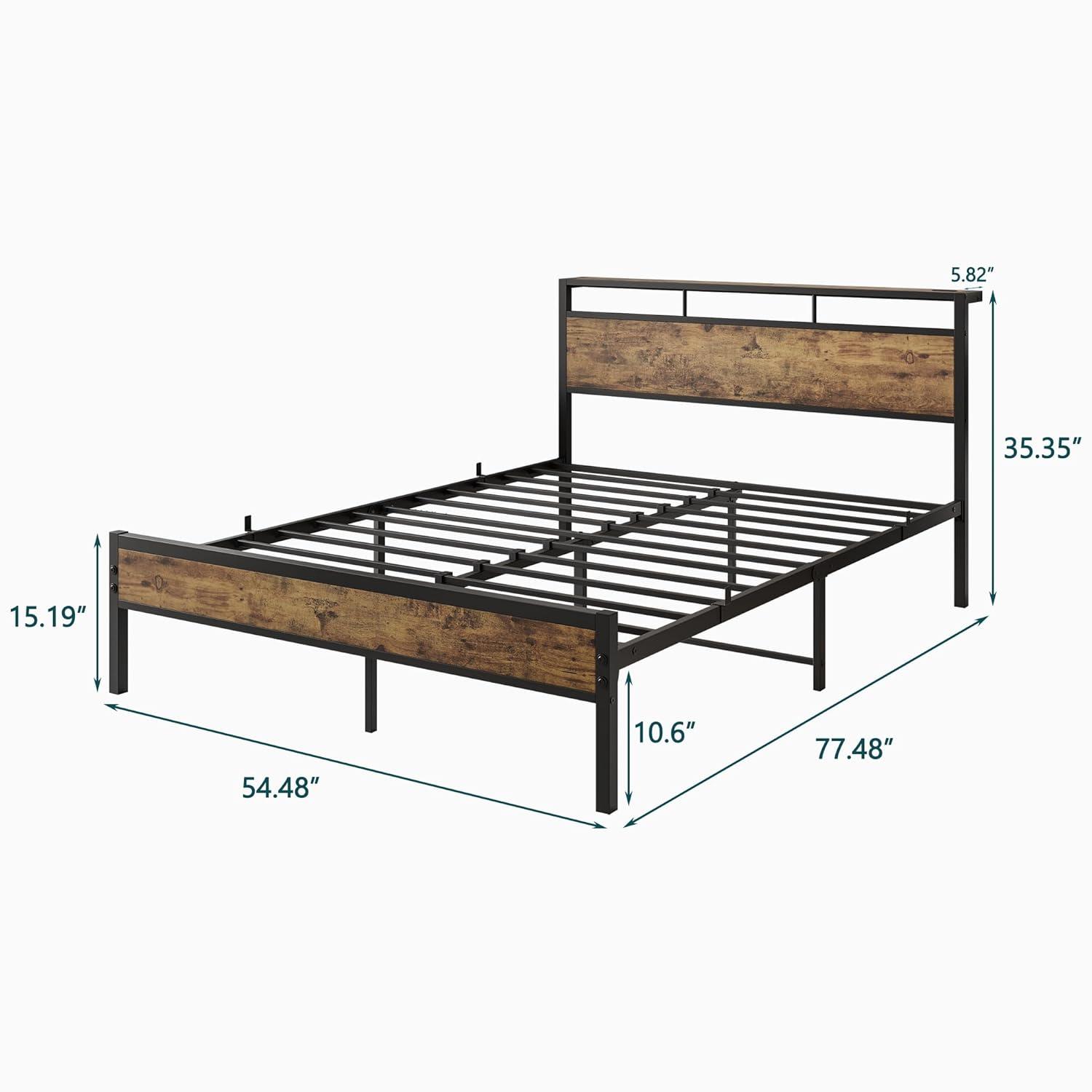 LegaHome Full Bed Frame, Metal Platform Bed with Storage Headboard and Charging Station, Strong Slat Support, Full Size Bed Frame for Kids Teens Adults, No Box Spring Needed, Black