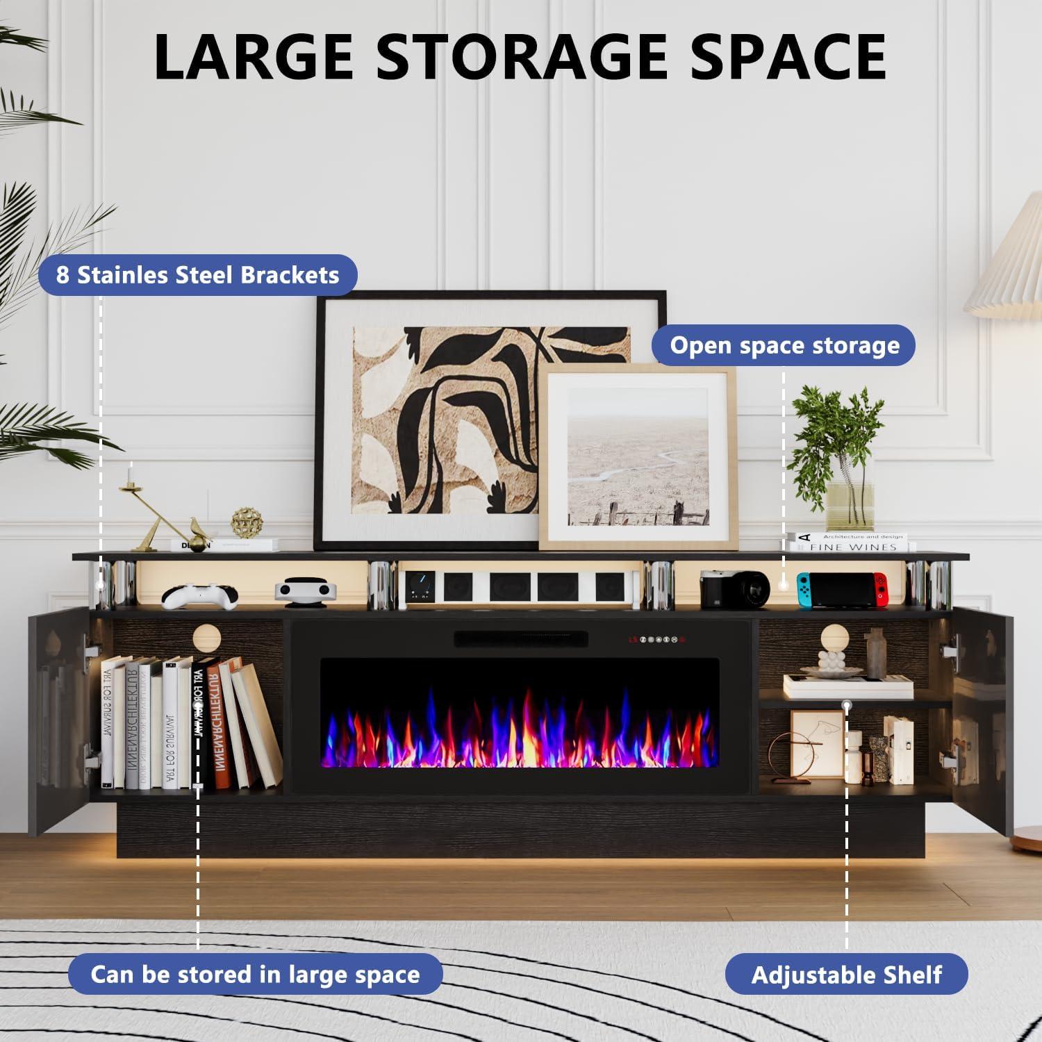 BELLEZE Soporte para Televisor con Chimenea para Televisores de hasta 75", Centro de Entretenimiento con Chimenea Eléctrica de 36", Iluminación Ambiental LED y Almacenamiento, Mesa Consola Multimedia de 69 Pulgadas - Avenue (Blanco)