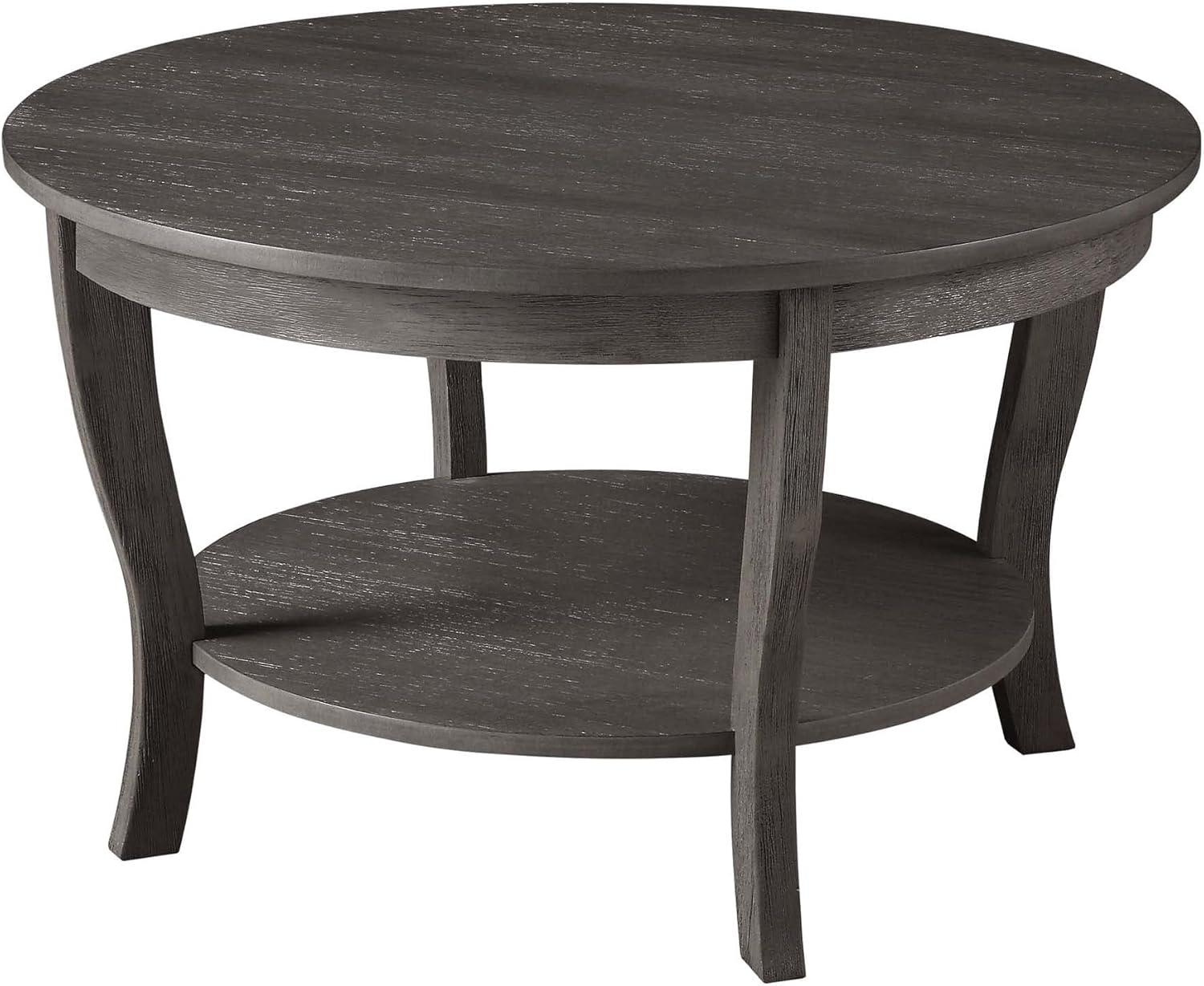 Dark Gray Round Wood Coffee Table with Shelf