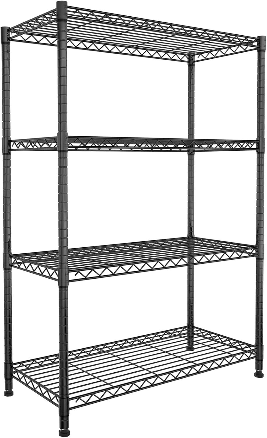 Black 4-Tier Adjustable Steel Wire Storage Shelf