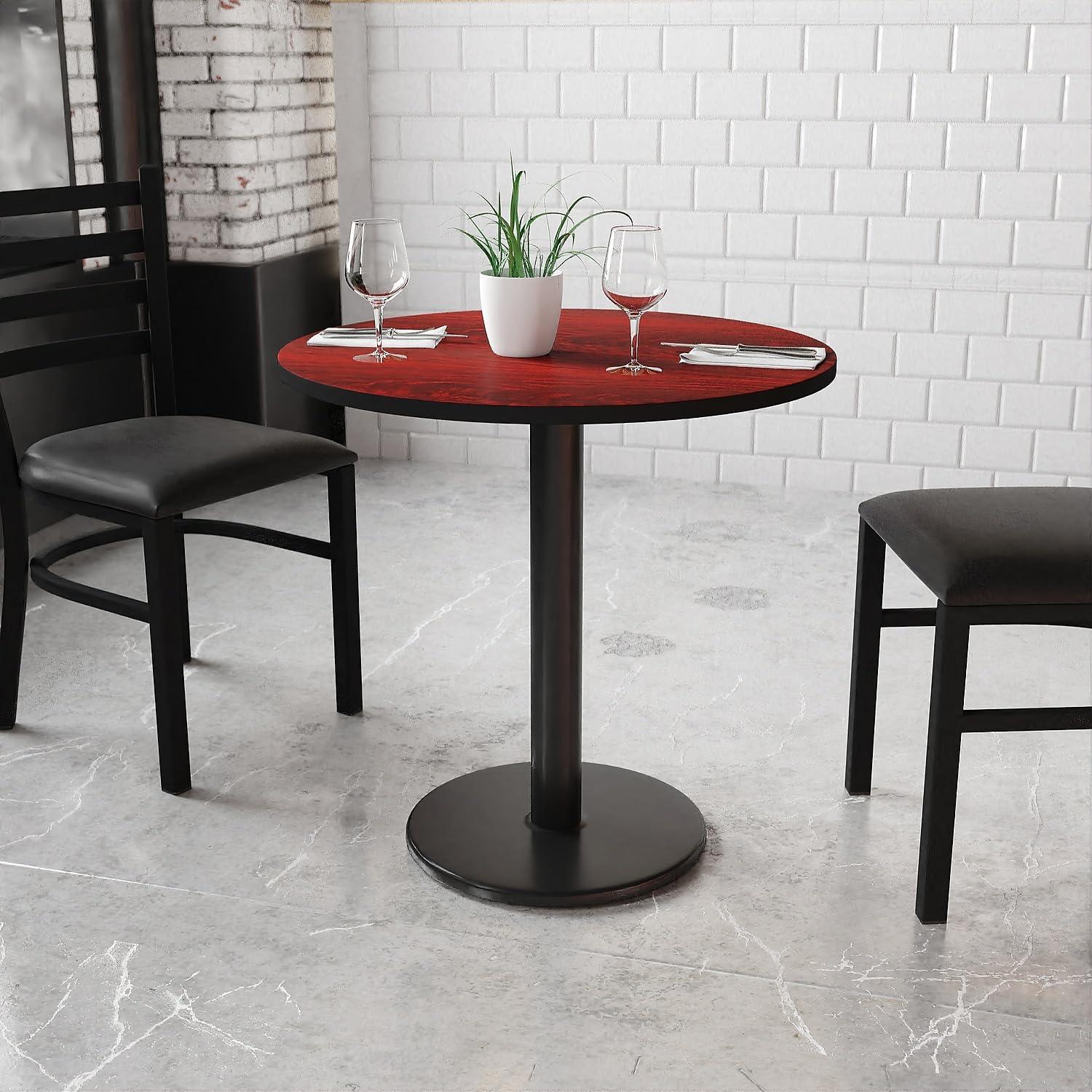 30" Round Mahogany Laminate Table Top With Table Height Round Base - Table Height Restaurant Table