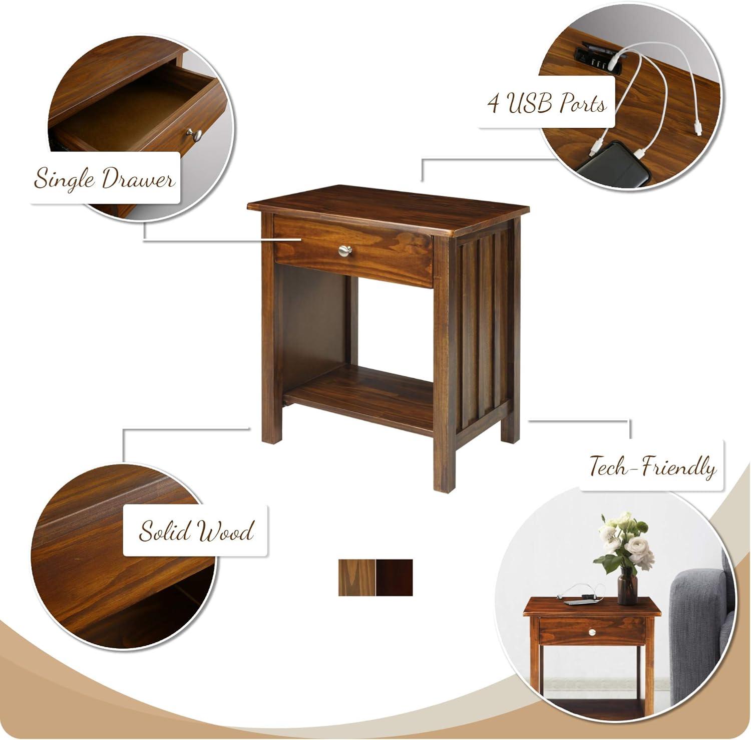 Casual Home Vanderbilt Nightstand with USB Port, Warm Brown