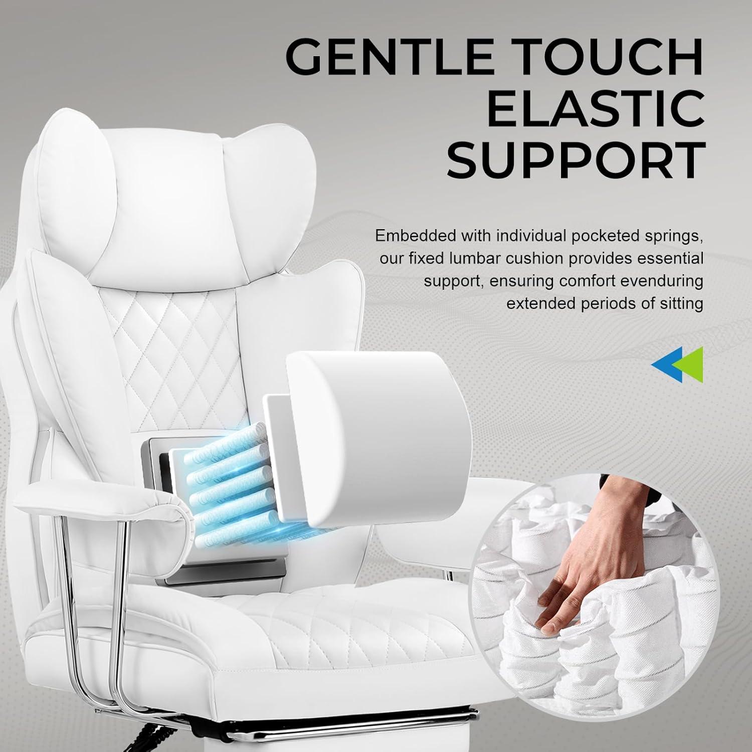 White Ergonomic PU Leather Gaming Chair with Footrest