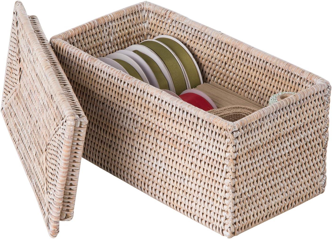 La Jolla Rectangular Rattan Box, White-Wash Toilet Roll Storage Basket (1030101)