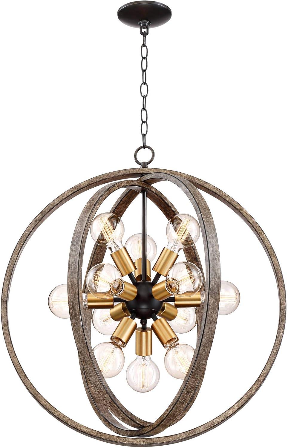 Possini Euro Design Stedman Wood Grain Orb Chandelier 25" Wide Modern 12-Light Fixture for Dining Room House Foyer Kitchen Island Entryway Bedroom