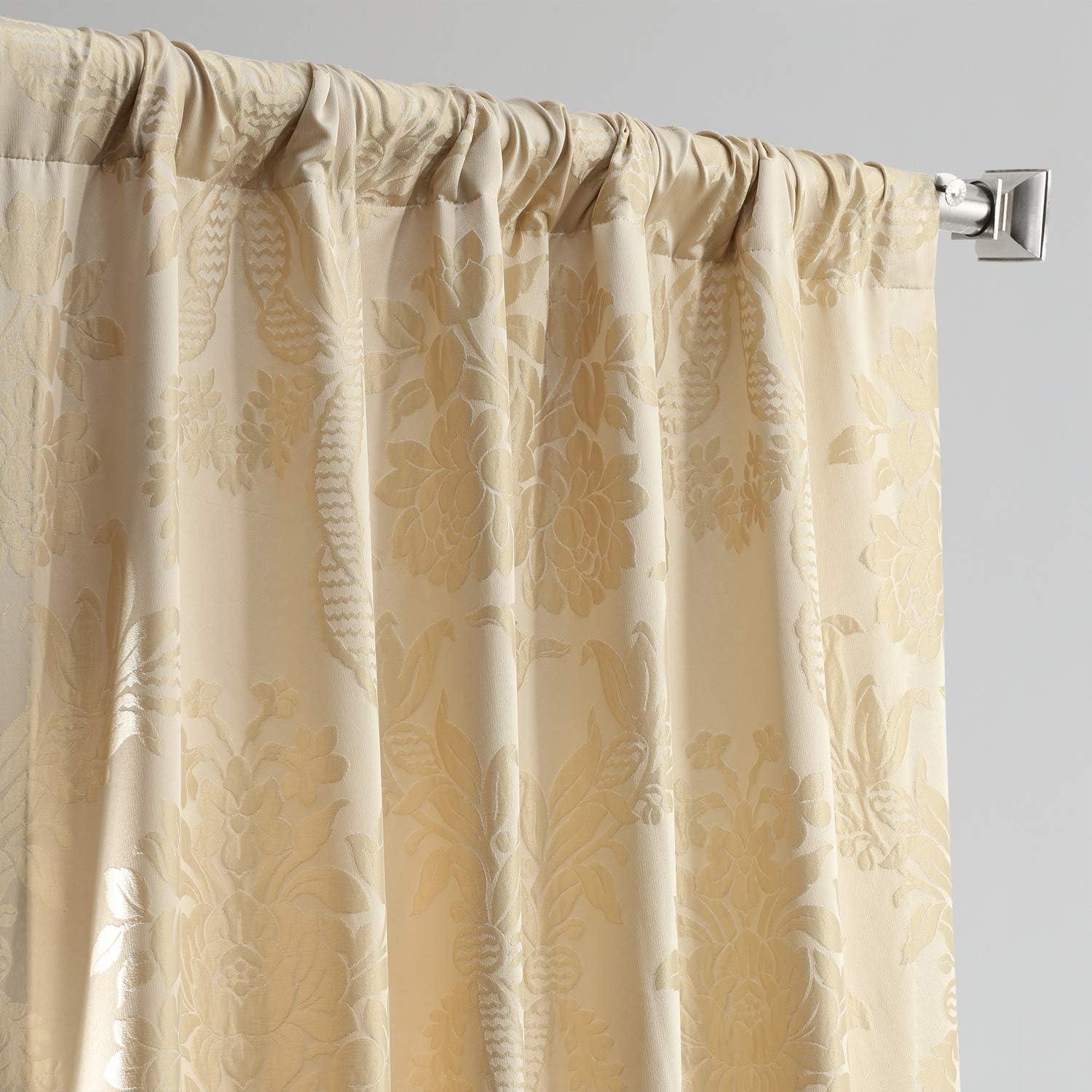 HPD Half Price Drapes Designer Damask Curtains for Room Decoration 108 Inches Long Faux Silk Room Darkening Curtains (1 Panel), 50W x 108L, Magdelena Champaign/Beige