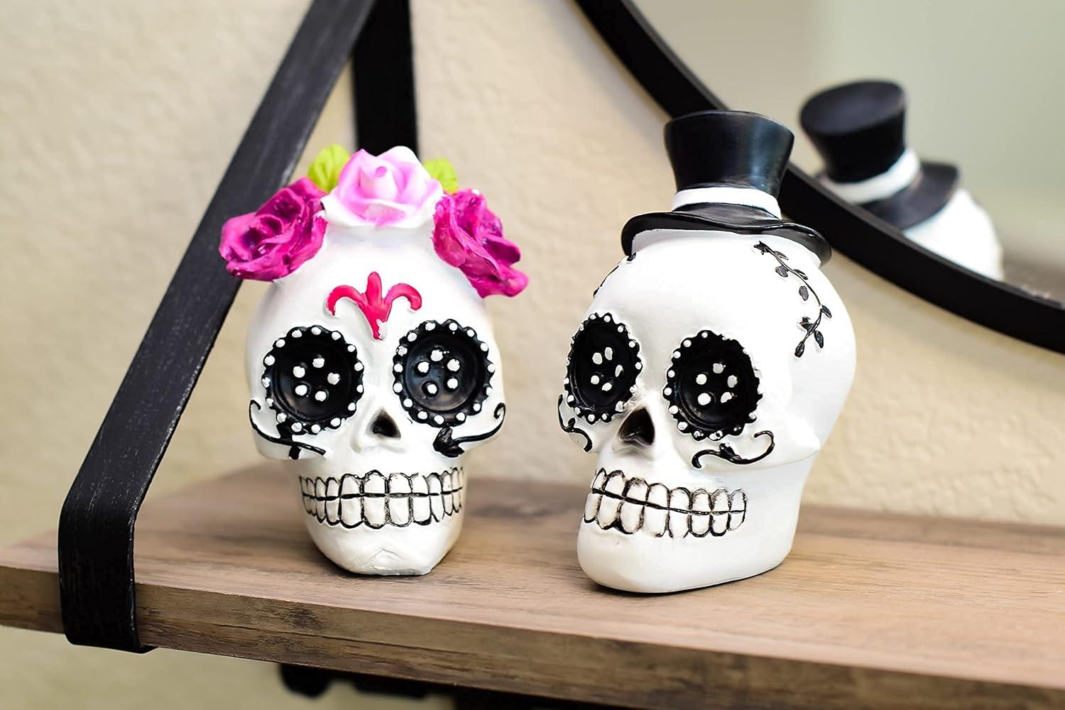 Day of The Dead Skull Couple, Sugar Skull, Halloween Decor, Skeleton Set,  Figurines & Knick-Knacks