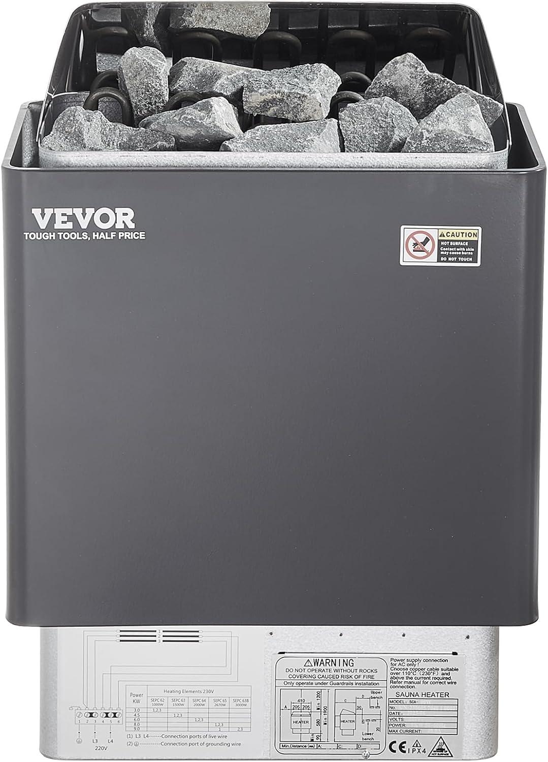 VEVOR 9KW Black and Silver Electric Sauna Heater with Digital Controller