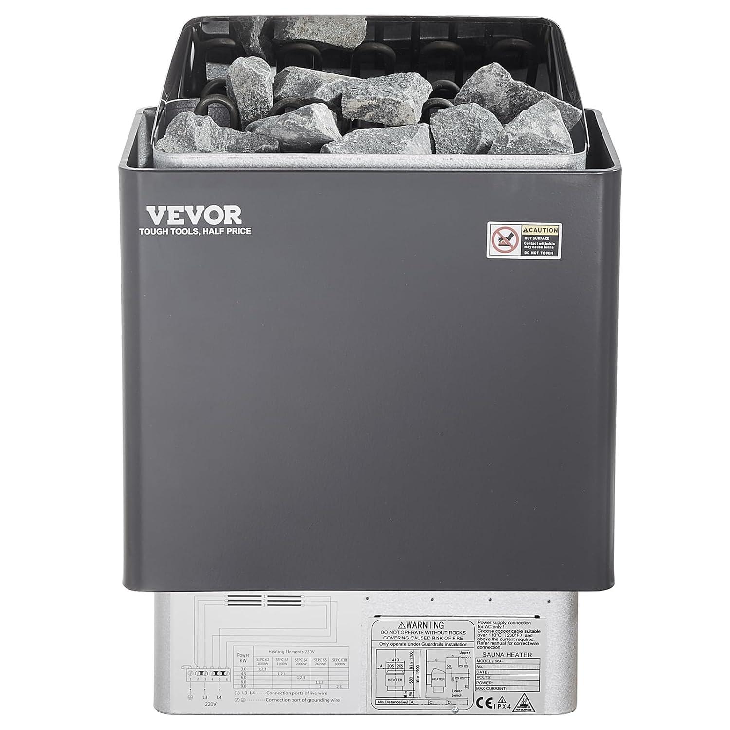 VEVOR Sauna Heater, 9KW 220V Electric Sauna Stove, Steam Bath Sauna Heater with External Digital Controller, 3h Timer & Adjustable Temp for Max. 317-459 Cubic Feet, Home Hotel Spa Shower FCC Certify