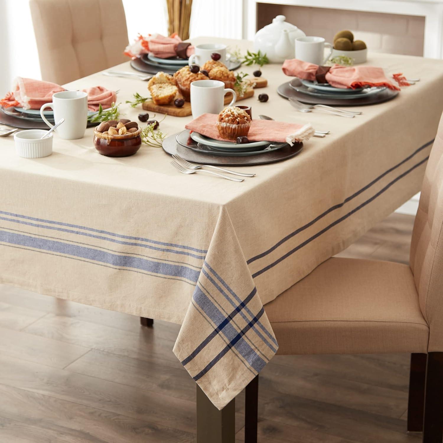 Nautical Blue French Stripe Tablecloth 60x104