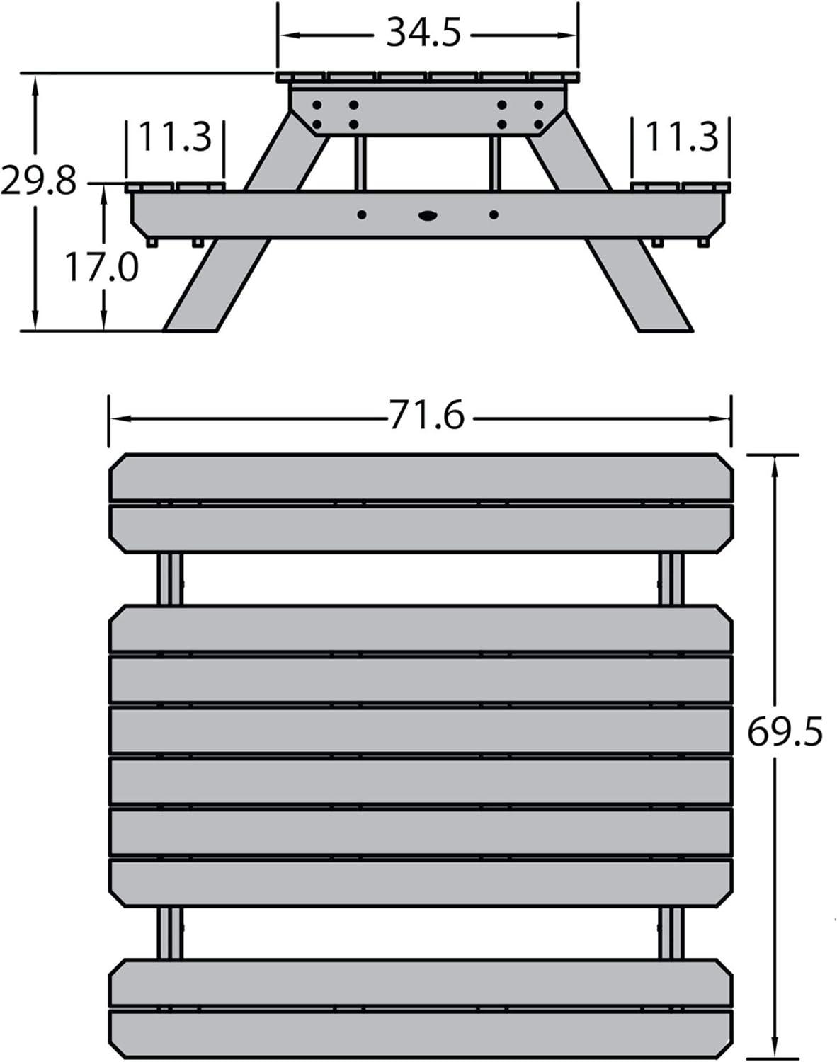 6-Foot Shale Poly Lumber Picnic Table with Black Frame