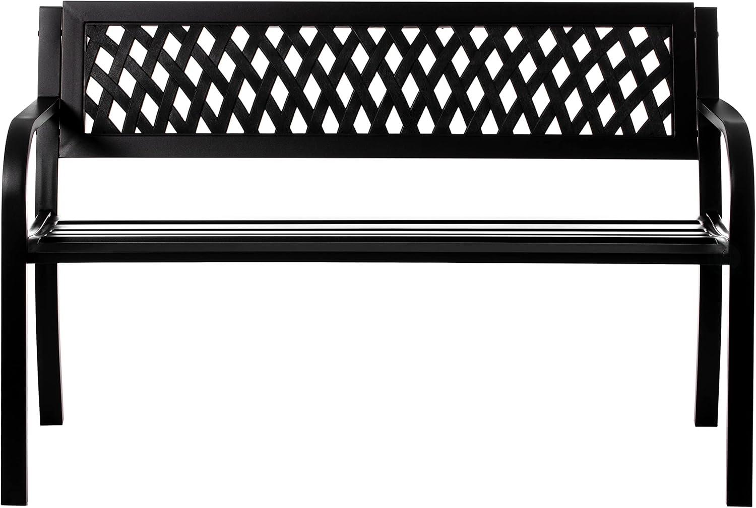 Gardenised Outdoor Steel 47 Park Bench for Yard, Patio, Garden and Deck, Black Weather Resistant Porch Bench, Park Seating