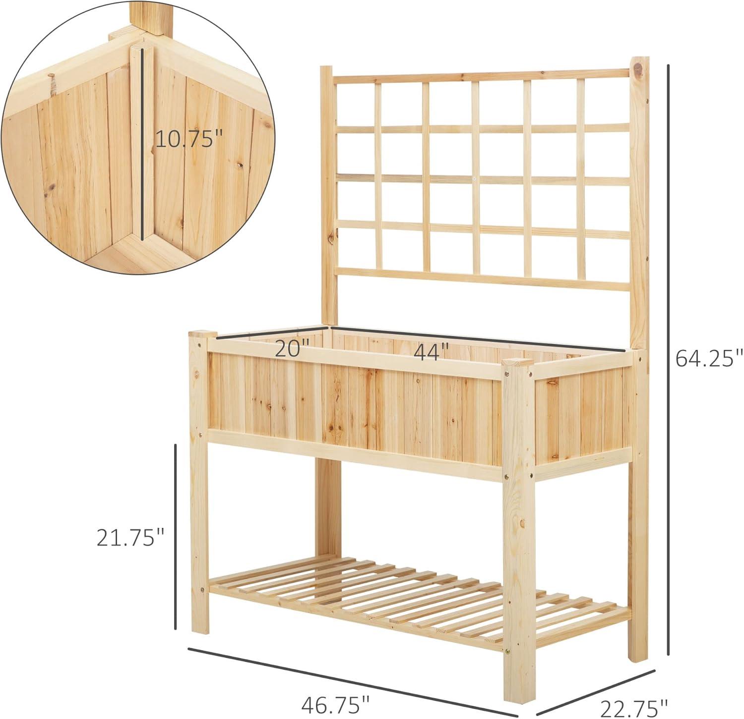 Outsunny 47'' Wooden Raised Garden Bed with Trellis, Coutryside Style Elevated Planter Box Stand with Open Storage Shelf, Spacious Planting Area for Vegetables, Herbs, Flowers