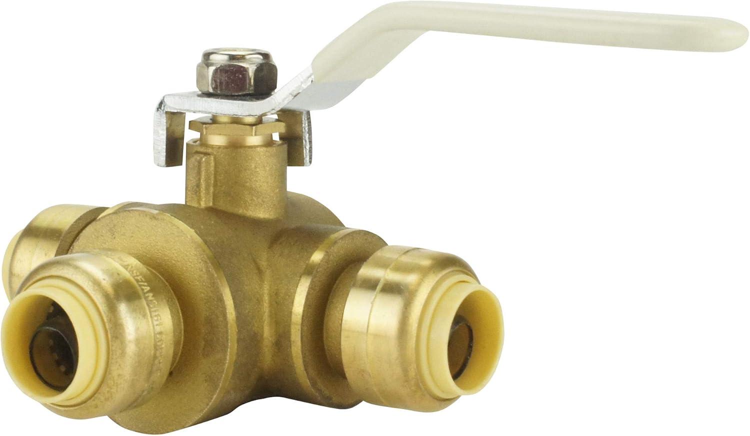 1/2 Inch Brass Push-To-Connect 3-Way Ball Valve