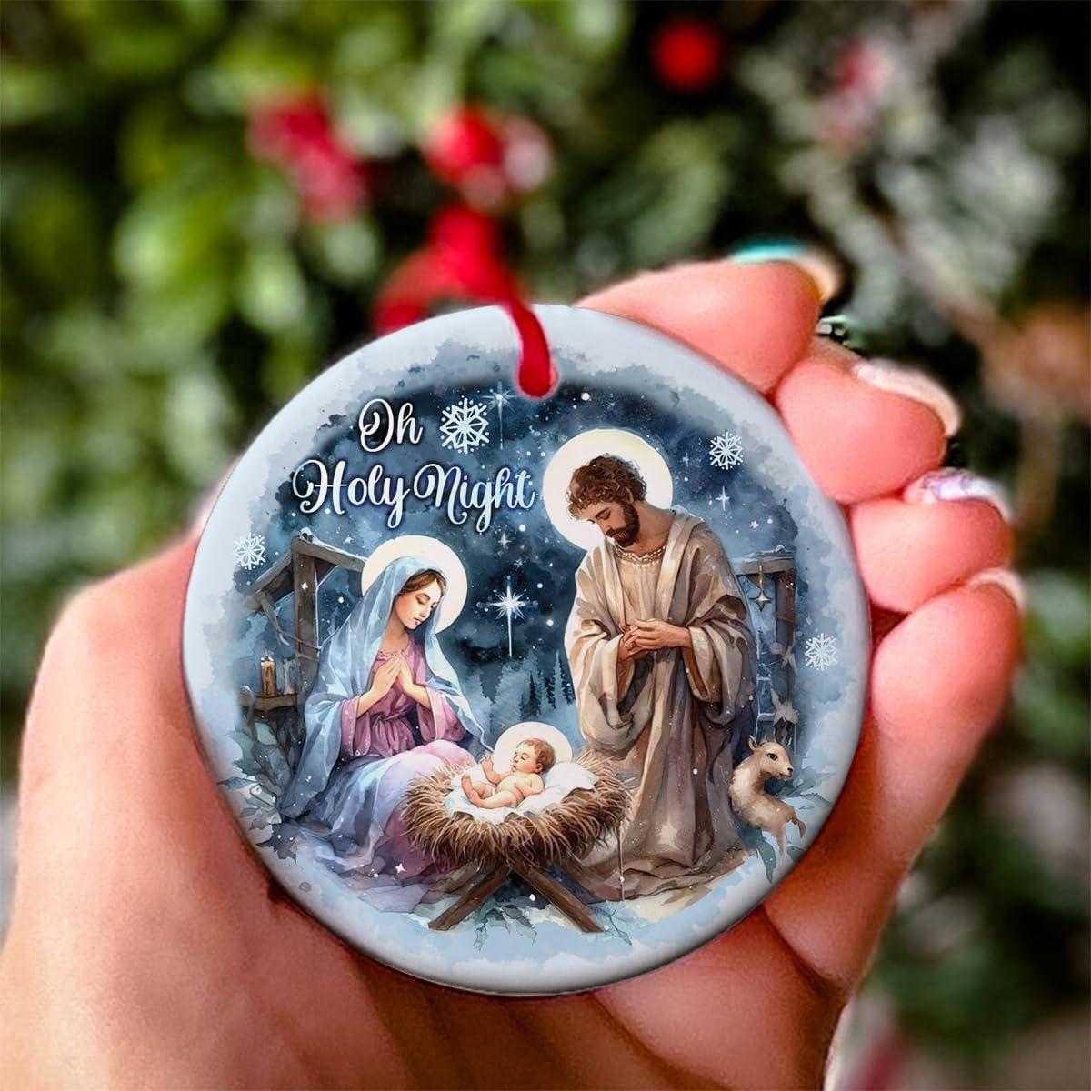 Mary Nativity Night Art Illustration Christmas Ornament| OrnamentallyYou