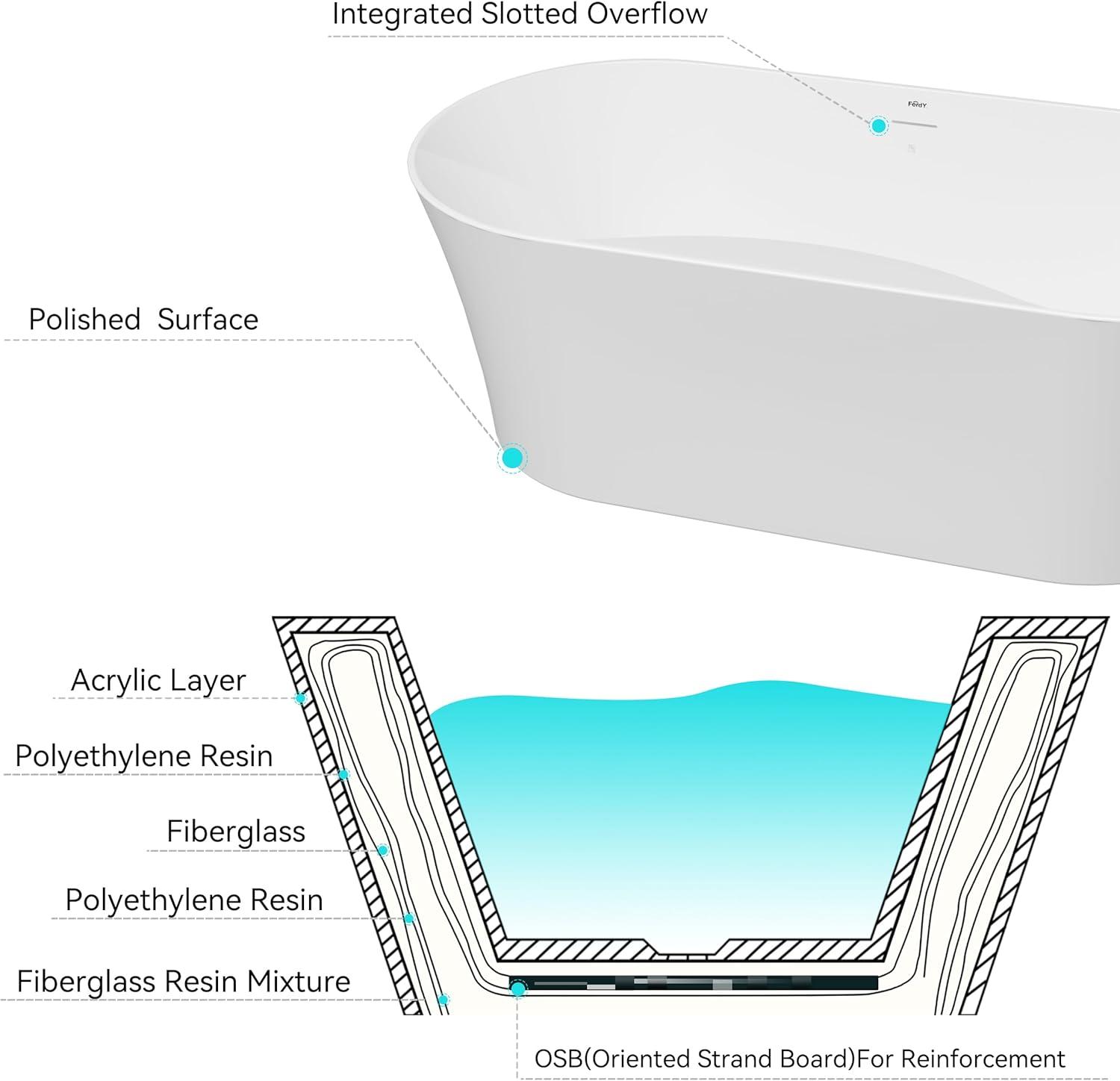 Bali Elite 67" x 30" Freestanding Soaking Acrylic Bathtub with Brushed Nickel Drain