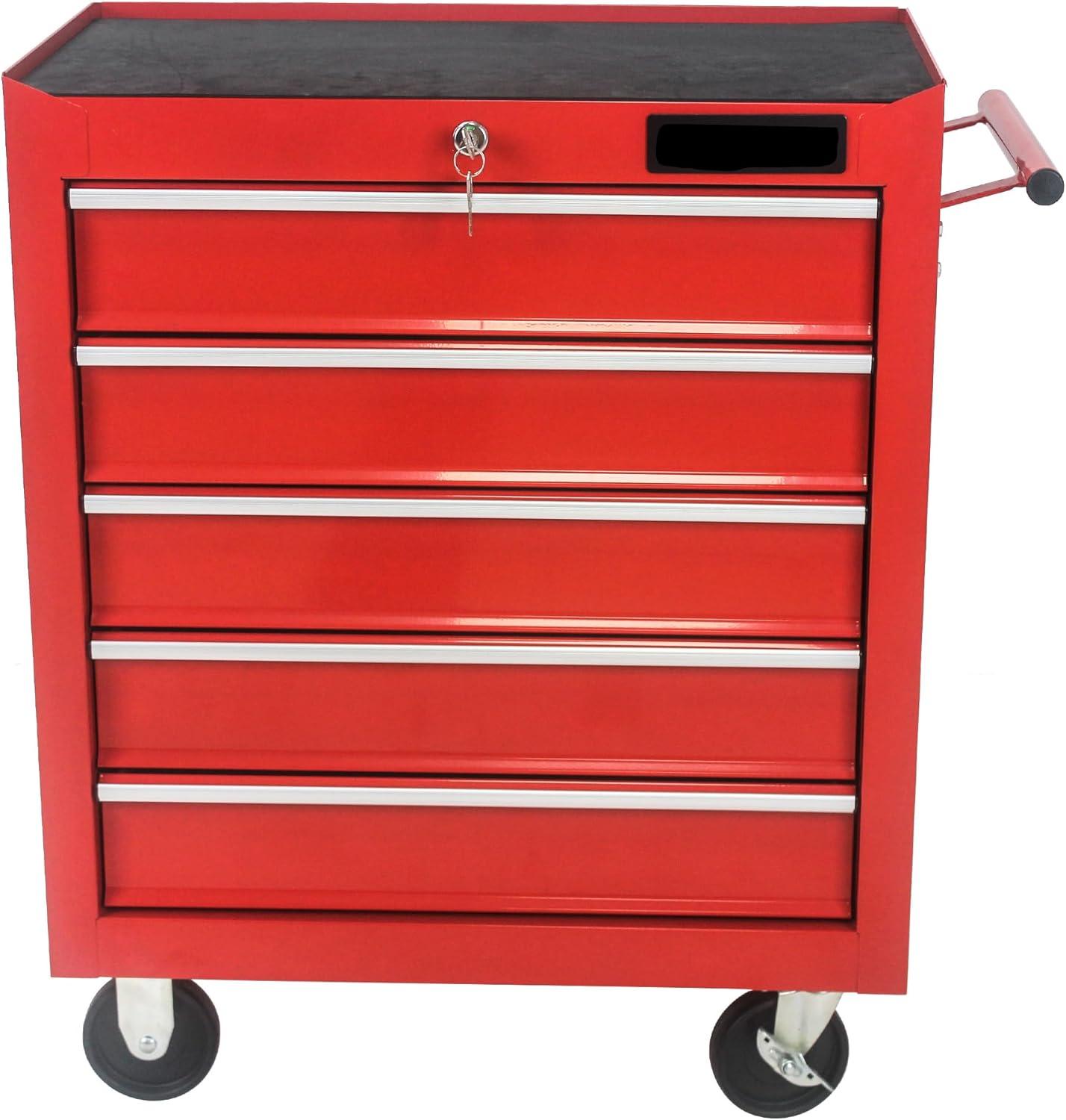 Red 5-Drawer Lockable Rolling Steel Tool Chest