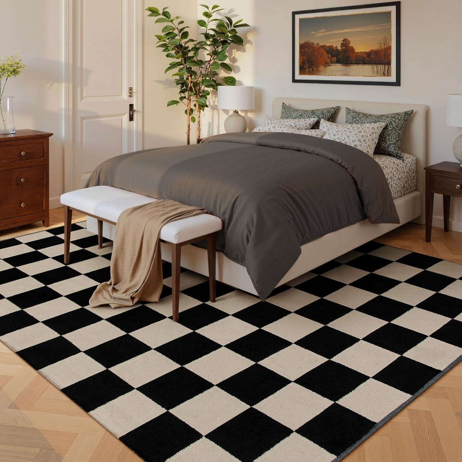 Luxe Weavers Checkered Black and White Geometric 8x10 Area Rug