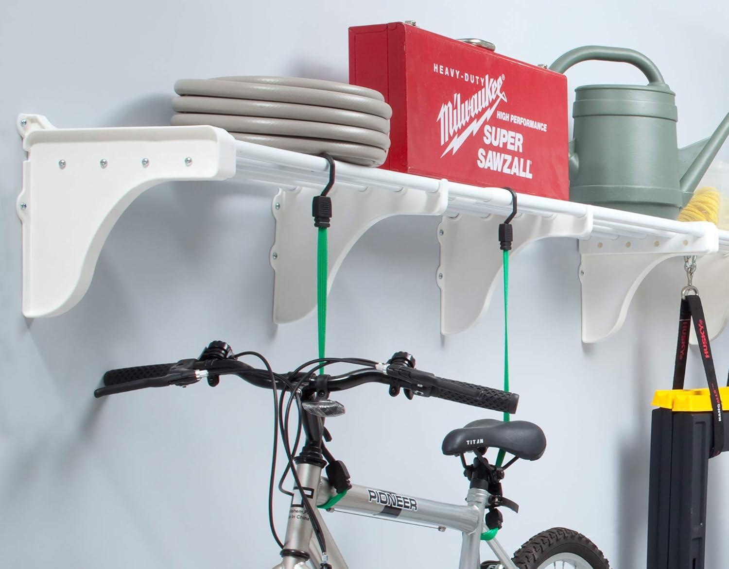 EZ Shelf-Expandable-Garage Shelf- -White- Easy to Install -Strong (up to 250 Lbs)- Wire Shelving Alternative –Wall Mounted Garage Shelf Organizer (White, 40.5" - 75")
