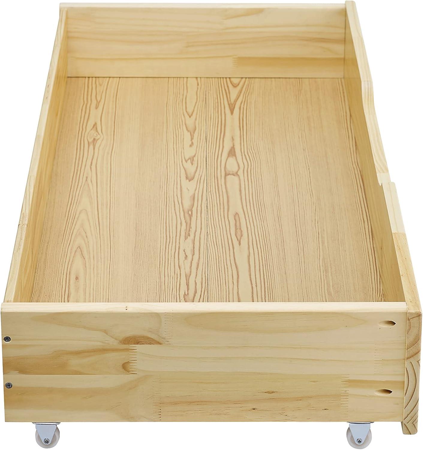 MUSEHOMEINC Solid Wood Under Bed Storage Drawer with 4-Wheels for Bedroom,Suggested for Queen&King Size Platform Bed,Natural