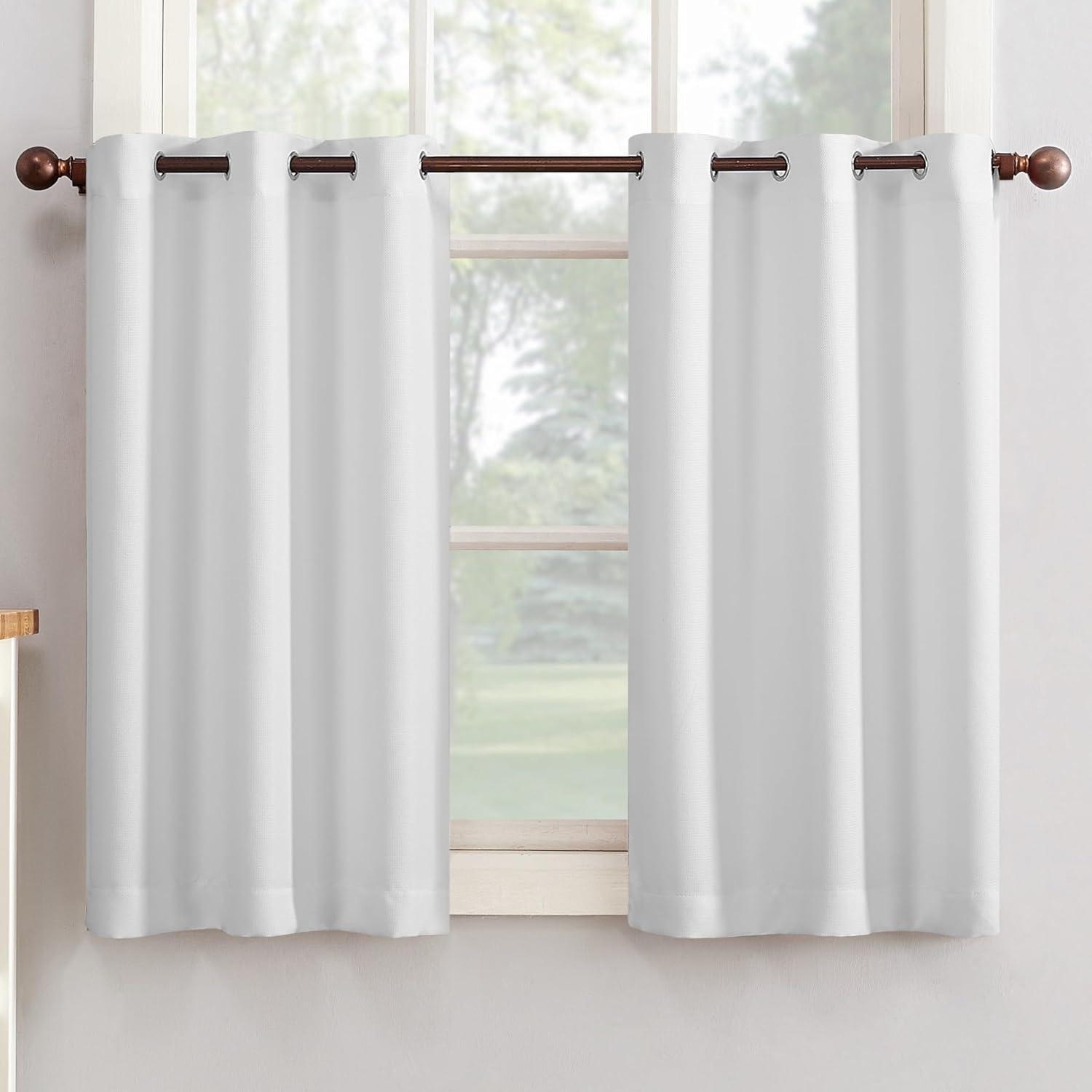 No. 918 Nathan Casual Textured Semi-Sheer Grommet Kitchen Curtains, 56"x24", White