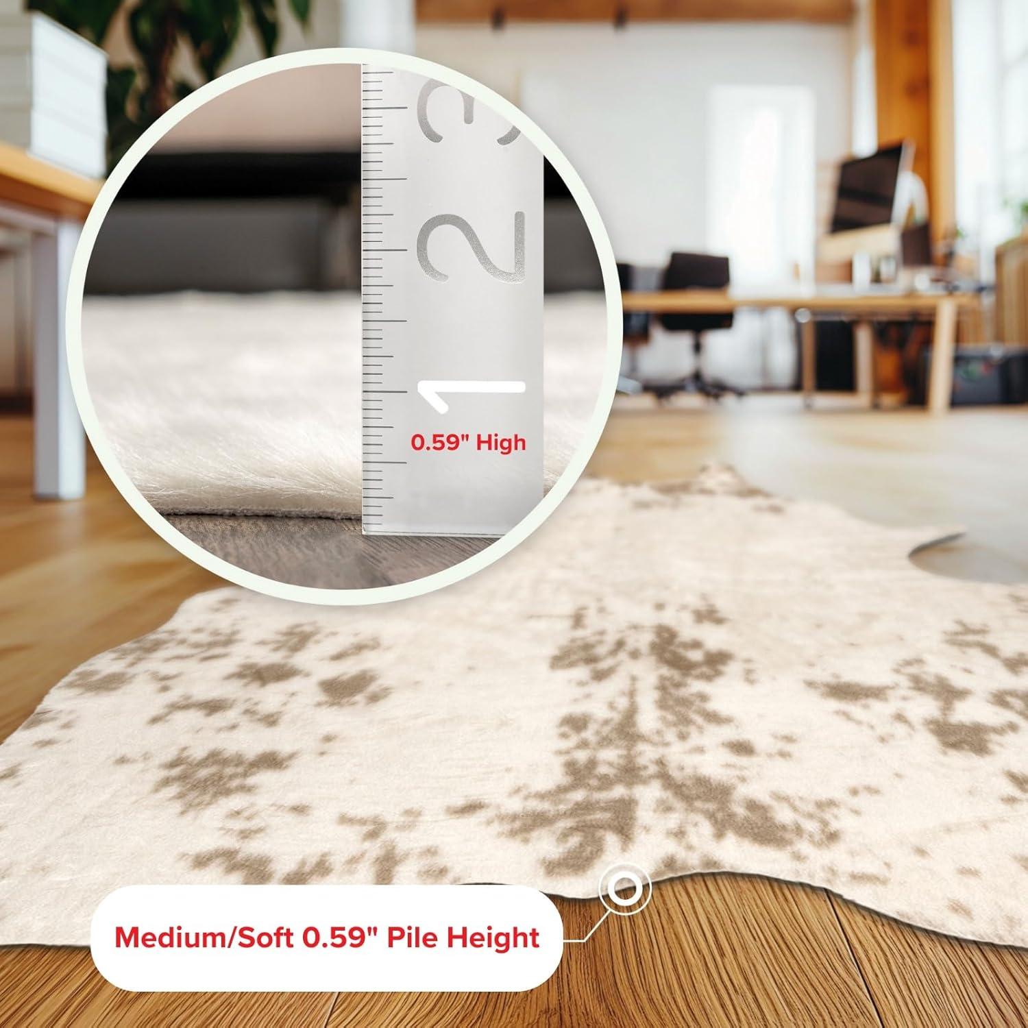 Nuloom Marcia SpinClean Machine Washable Faux Cowhide Area Rug, Shaped 5' x 6' 7", White