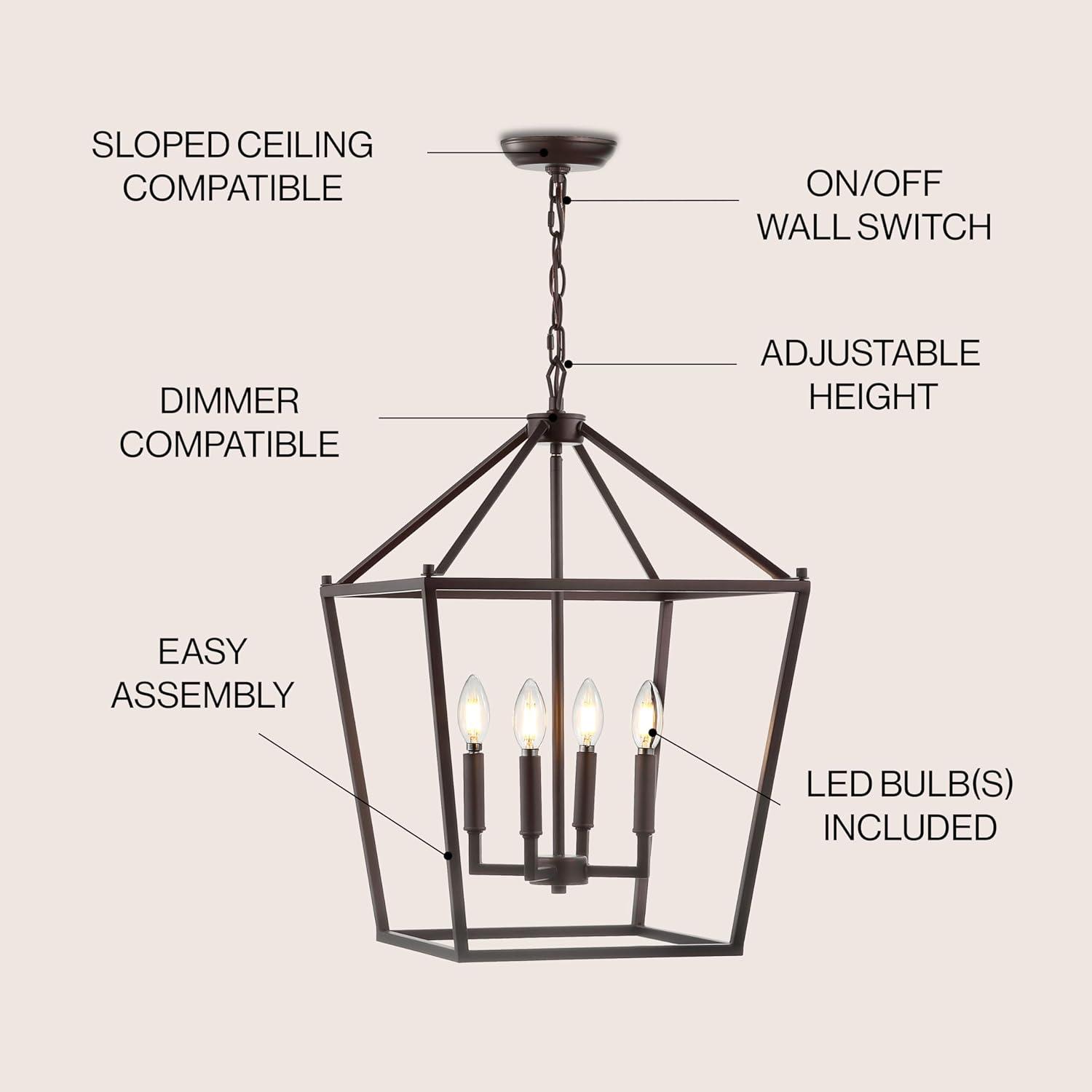 JONATHAN Y Pagoda 16" 4-Light Classic Traditional Metal Cage Lantern LED Pendant, Oil Rubbed Bronze