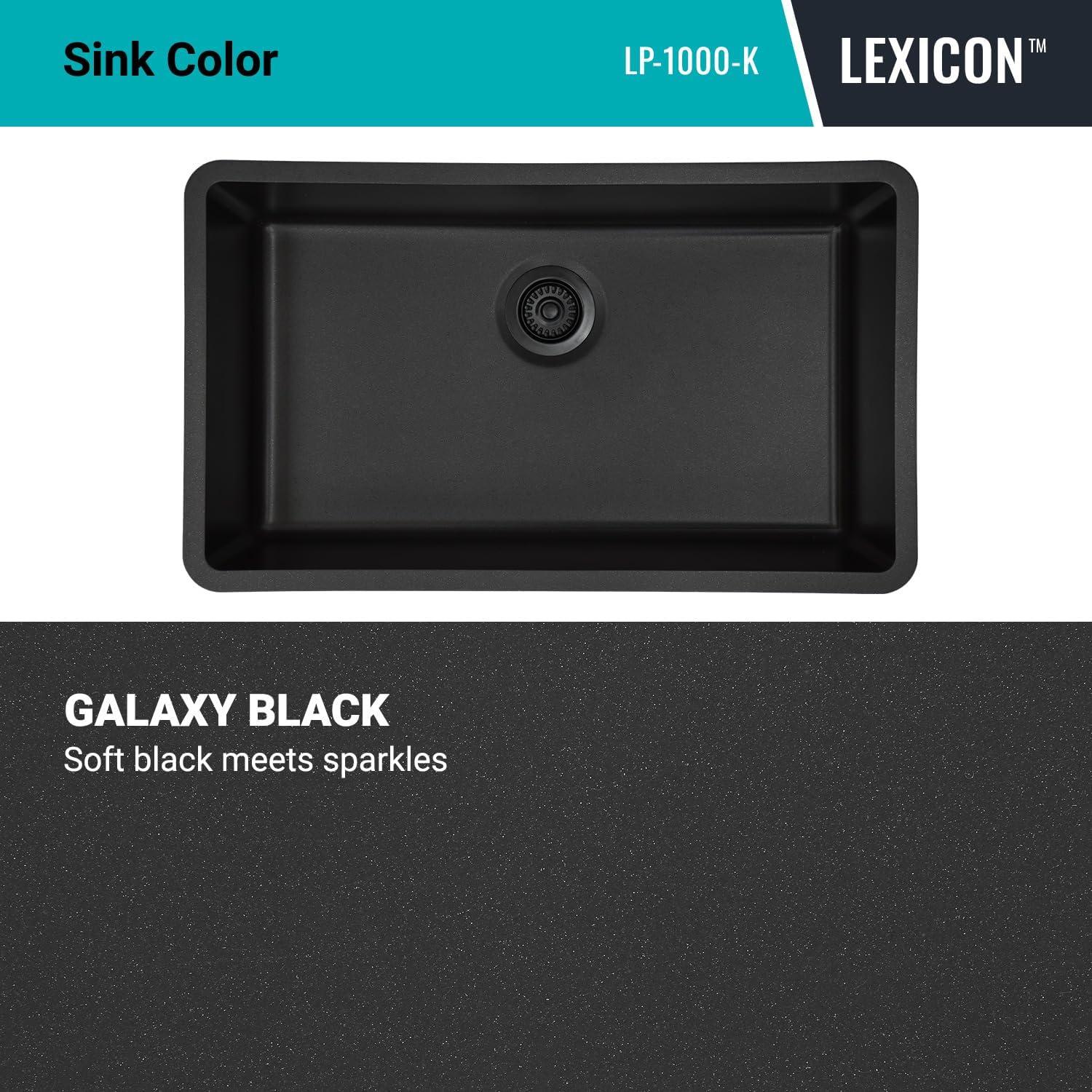 Lexicon LP-1000-K 32" x 19" Quartz Kitchen Sink, Single Bowl Sink, Drop-in Sink, Undermount Sink, Granite Kitchen Sink, with Steel Grids and Basket Strainer, Disposal Flange
