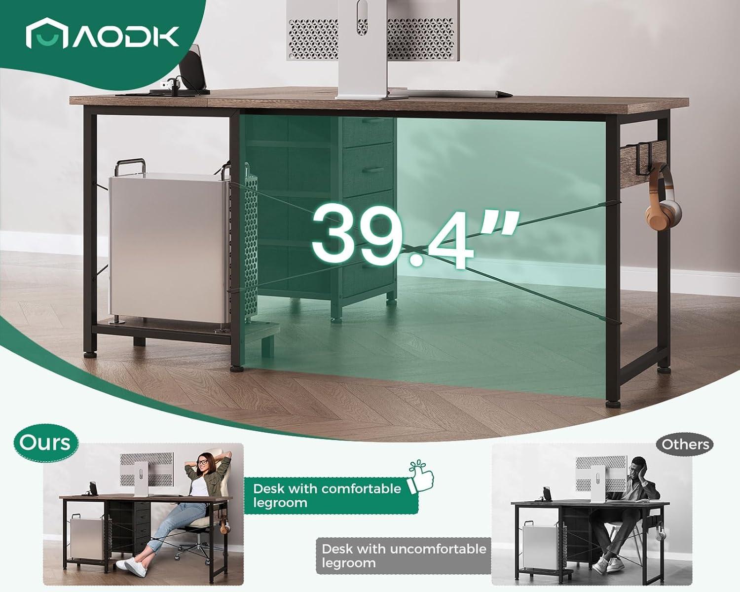 AODK L Shaped Desk with 4 Tier Drawers, 53" Reversible Gaming Desk with Power Outlets, L Shaped Computer Desk with USB Charging Port and Host Stand, Home Office Corner Desk, Easy to Assemble, Grey Oak