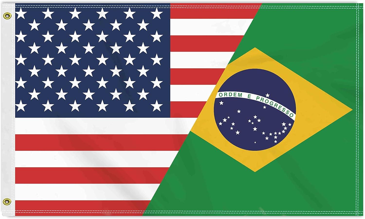 3×5 FT Brazil USA Flag, Large 150D America Brazilian Outdoor Banner,Double Side Printing Decor For Patio Garden With Brass Gromment