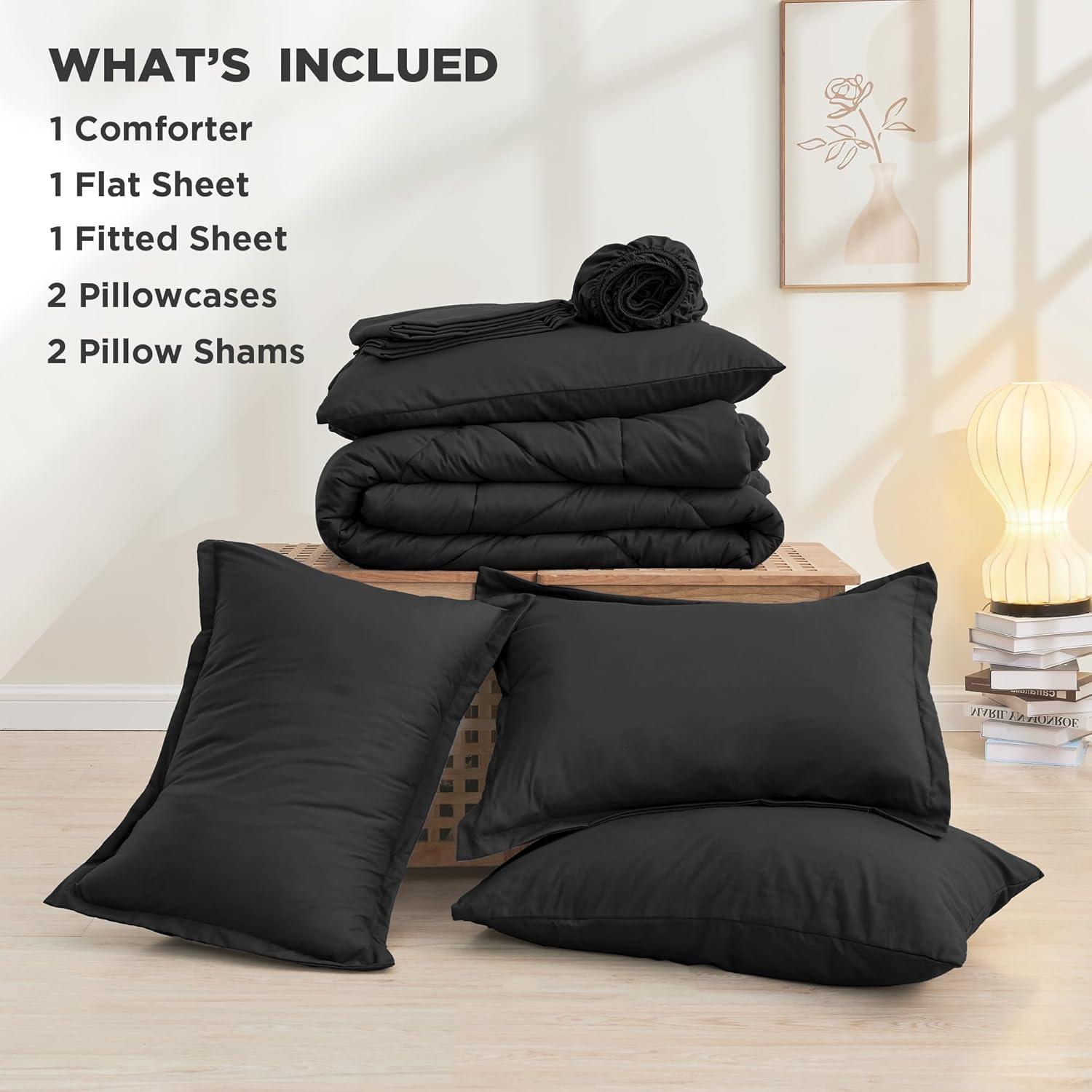 Litanika Black King Size Comforter Set with Sheets - 7 Pieces Bed in a Bag King Beddding Sets, Solid Lightweight Reversible Bed Set with Comforter, Sheets, Pillowcases & Shams