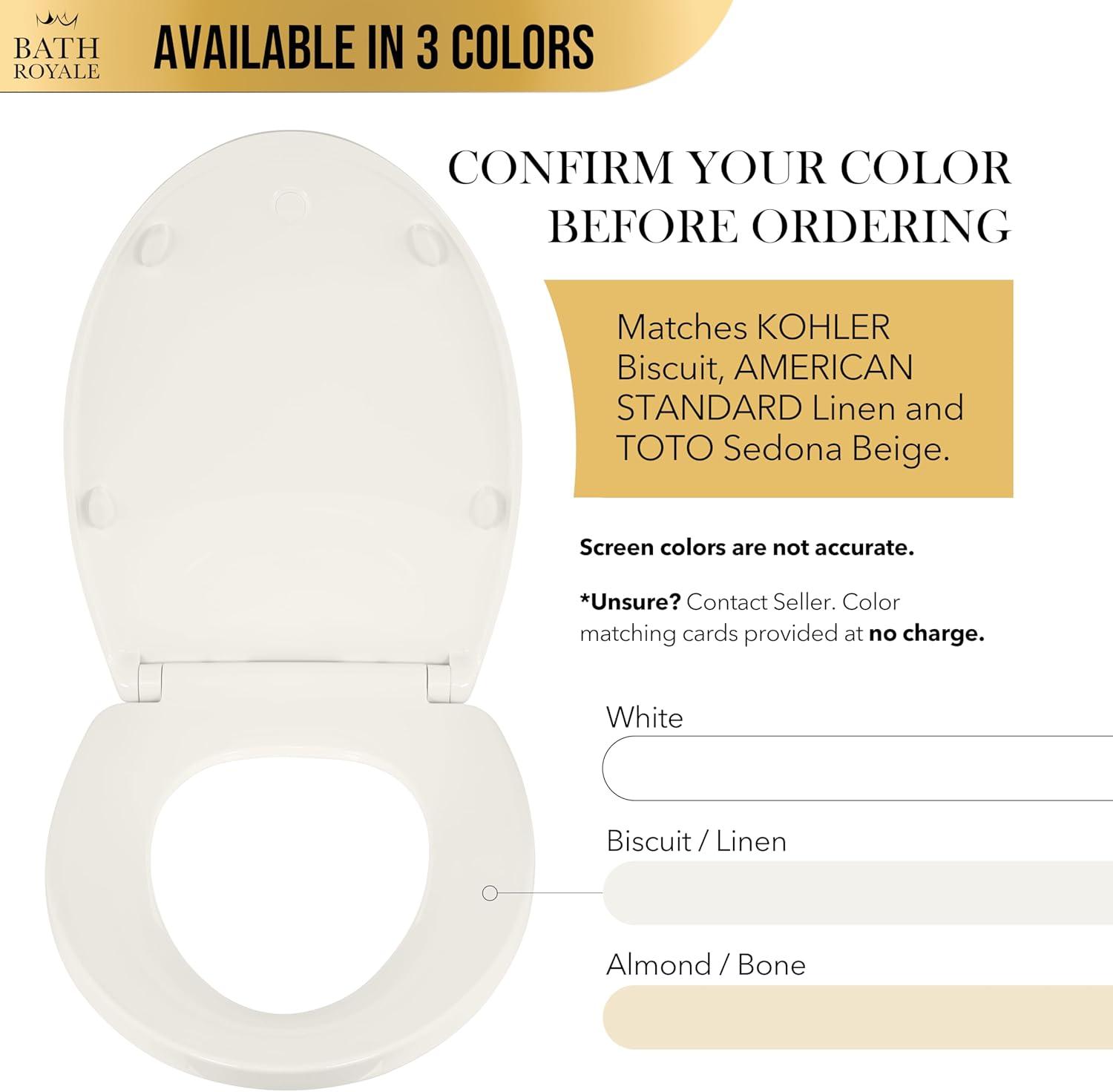 Elongated Toilet Seat BR501-01 Quiet Close, Stain-Resistant and Easy to Keep Clean, Heavy Duty, Fits All Toilet Brands, Executive Series -Biscuit/Linen