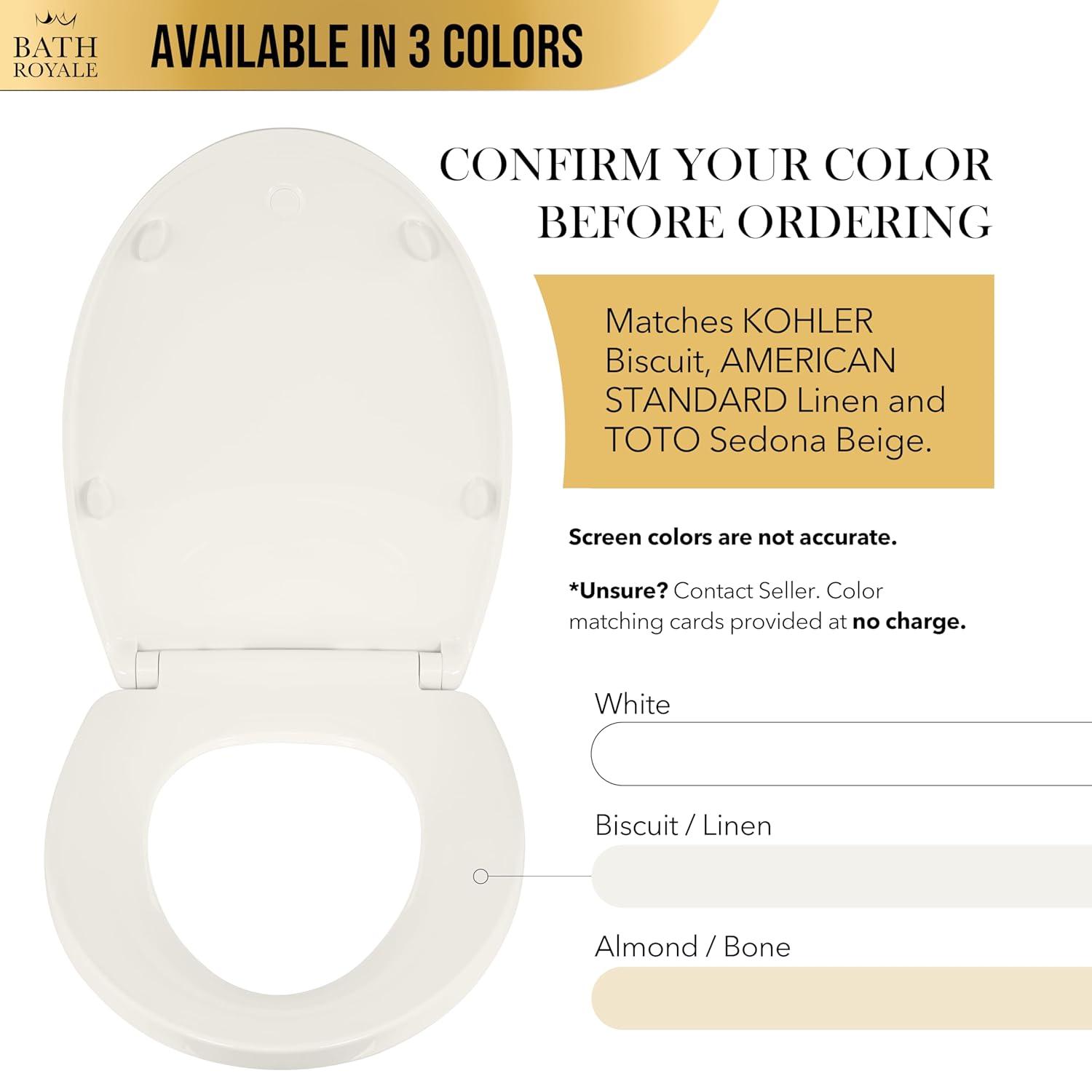 Elongated Toilet Seat BR501-01 Quiet Close, Stain-Resistant and Easy to Keep Clean, Heavy Duty, Fits All Toilet Brands, Executive Series -Biscuit/Linen