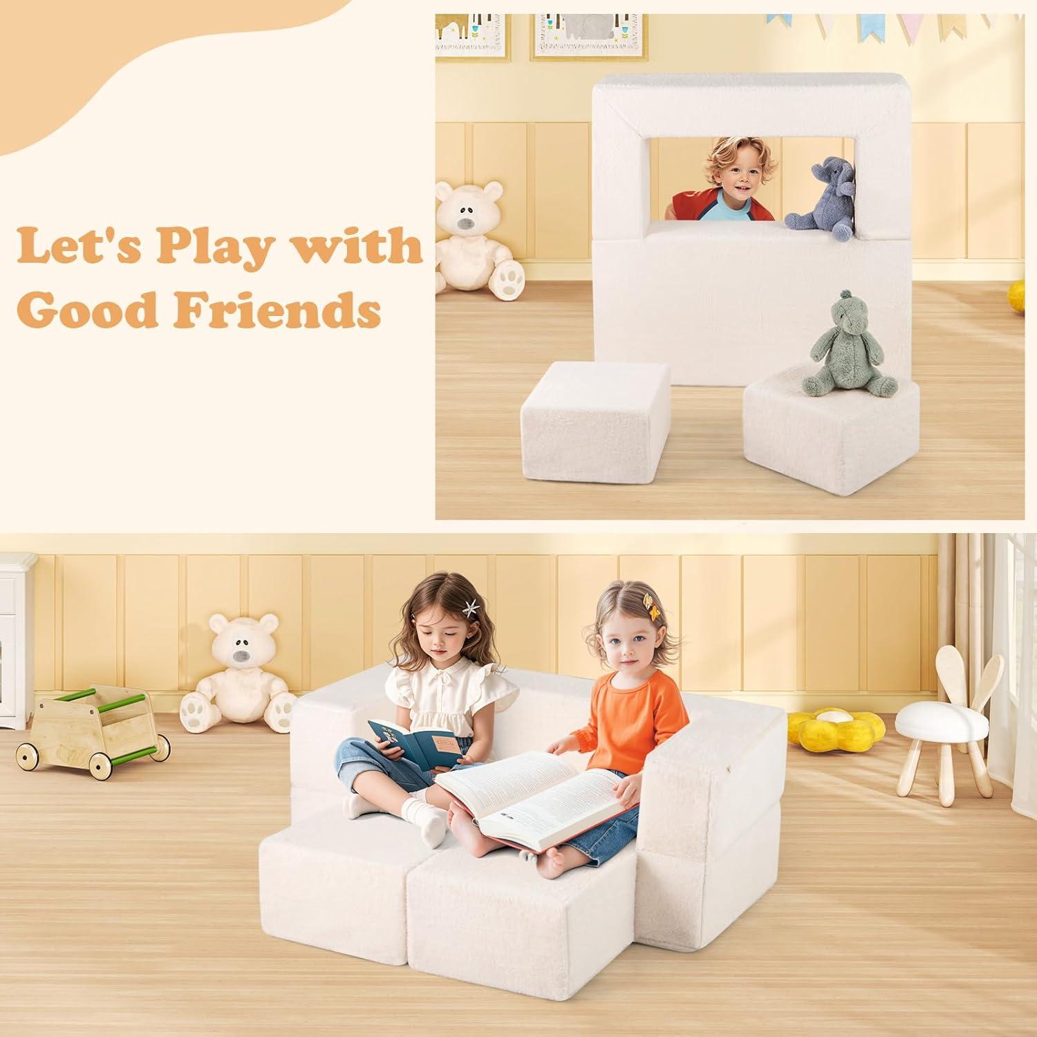 OLAKIDS Modular Kids Play Couch, Toddler Sectional Fort Building Sofa for Playroom, Bedroom, Convertible Soft Foam Furniture Playset and Floor Cushion for Boys and Girls