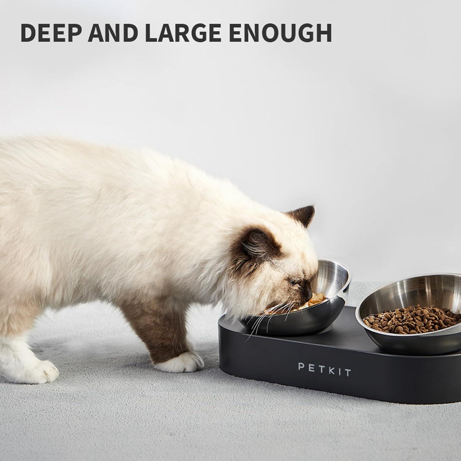 PETKIT Raised Dog Cat Food Bowl 304 Stainless Steel, Elevated Pet Food and Water Bowl Dishes, Elevated Cat Bowls, Non-Slip Tilted Cat Bowl No Spill
