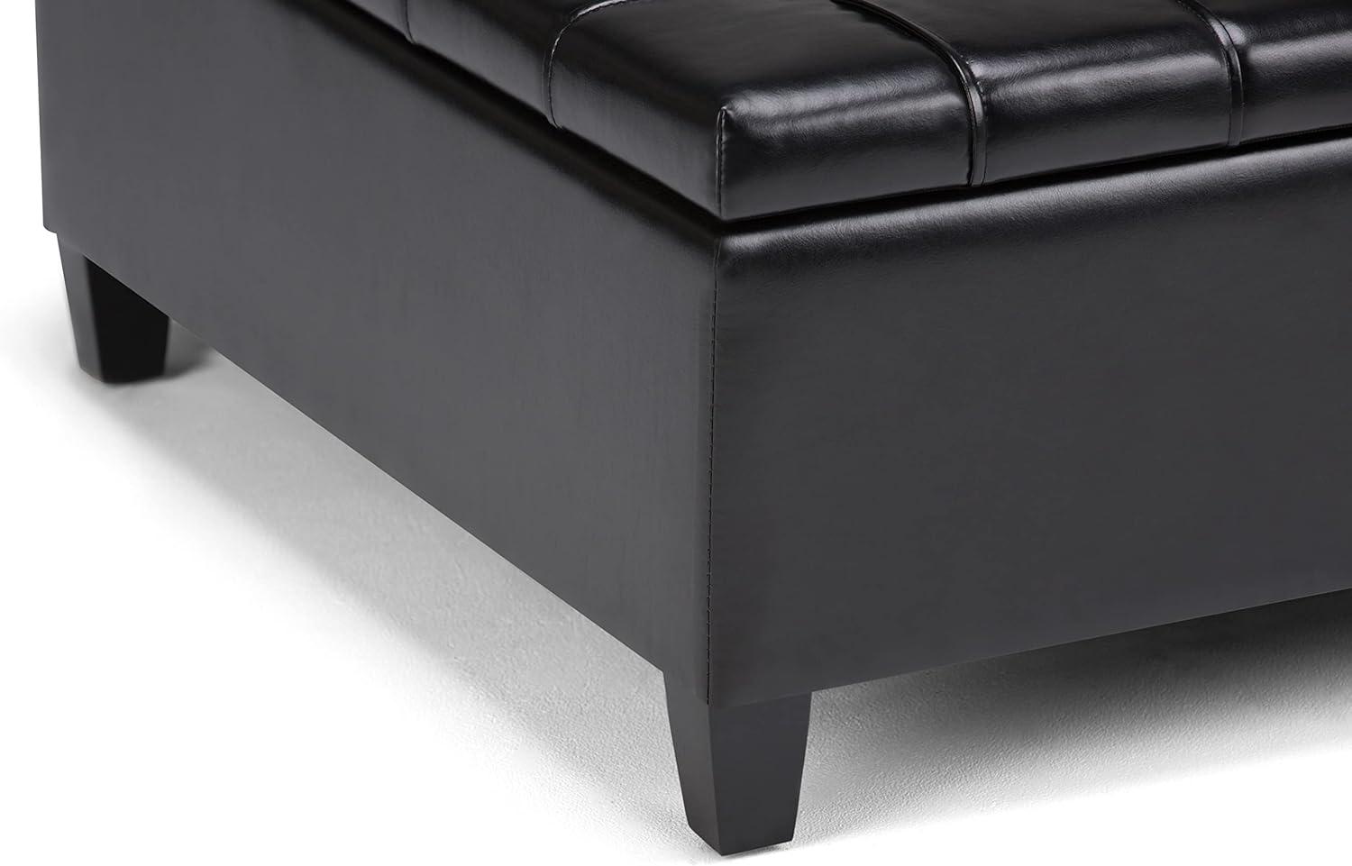 Midnight Black Tufted Faux Leather 36" Square Storage Ottoman