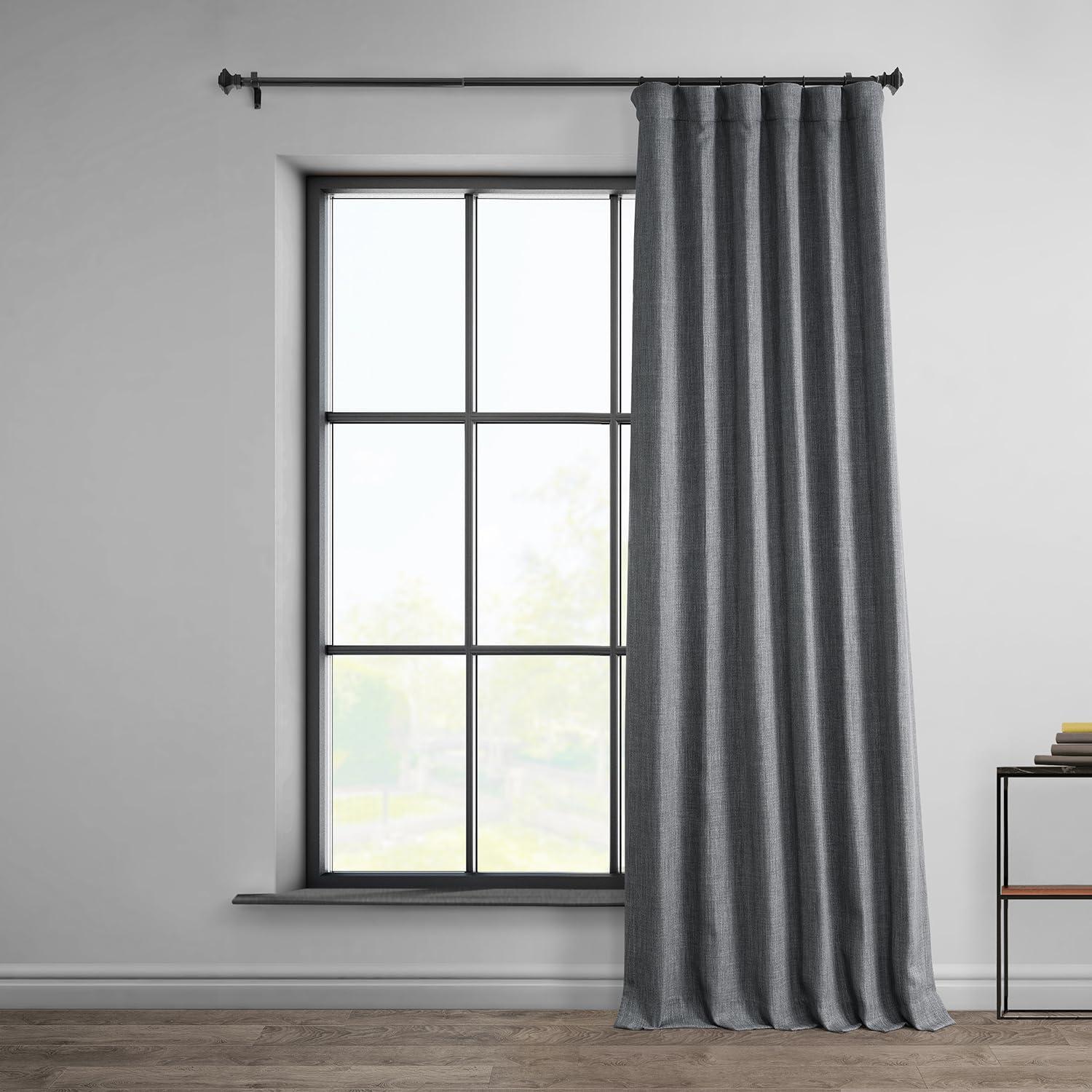 Heather Gray 84" Faux Linen Blackout Curtain Panel