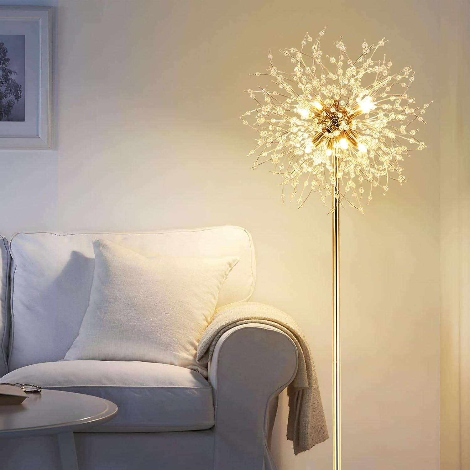 Gold Crystal Firework LED Floor Lamp with Metal Pole