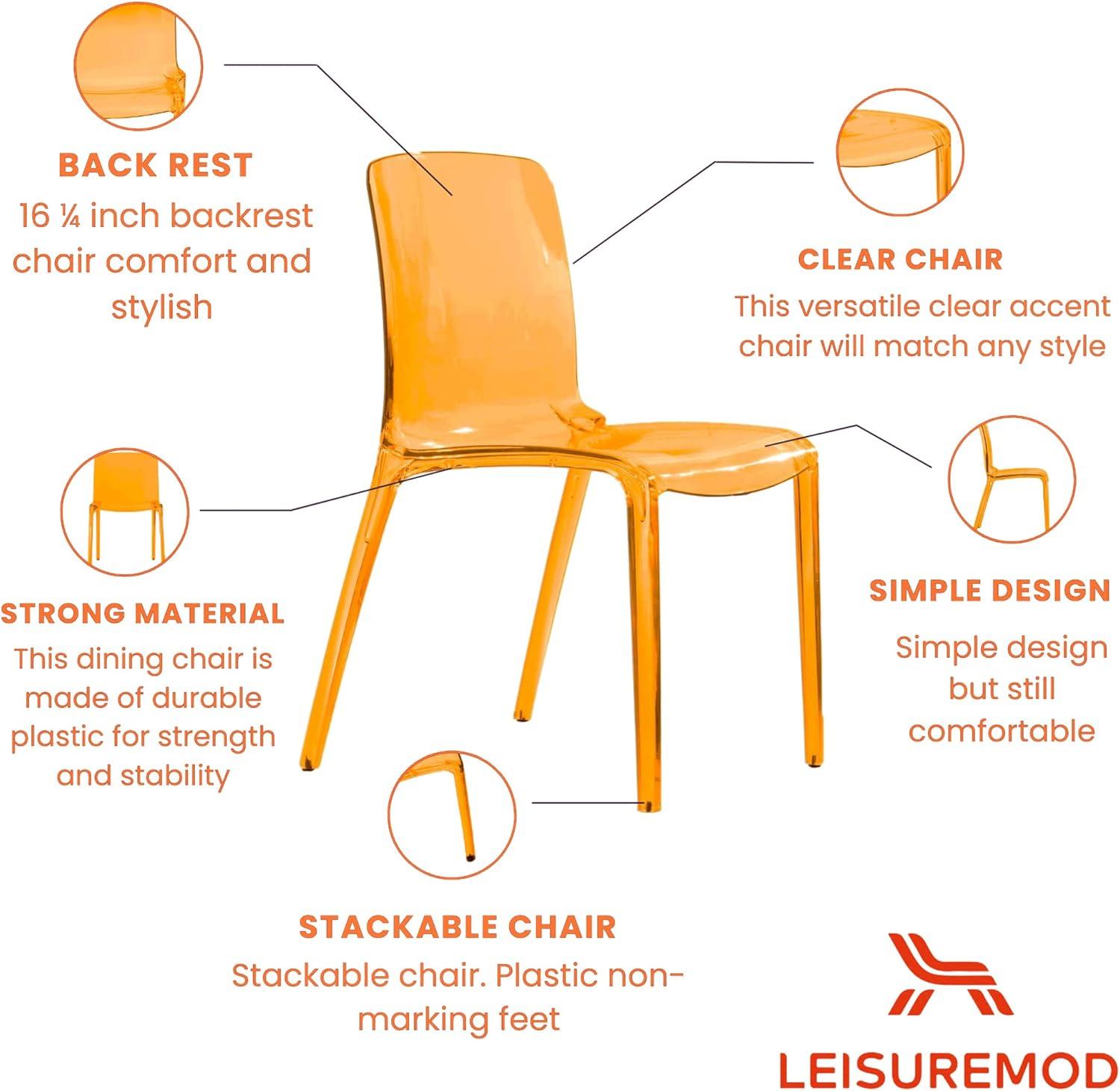 LeisureMod Murray Waterfall Edge Design Acrylic Dining Chair in Transparent Orange